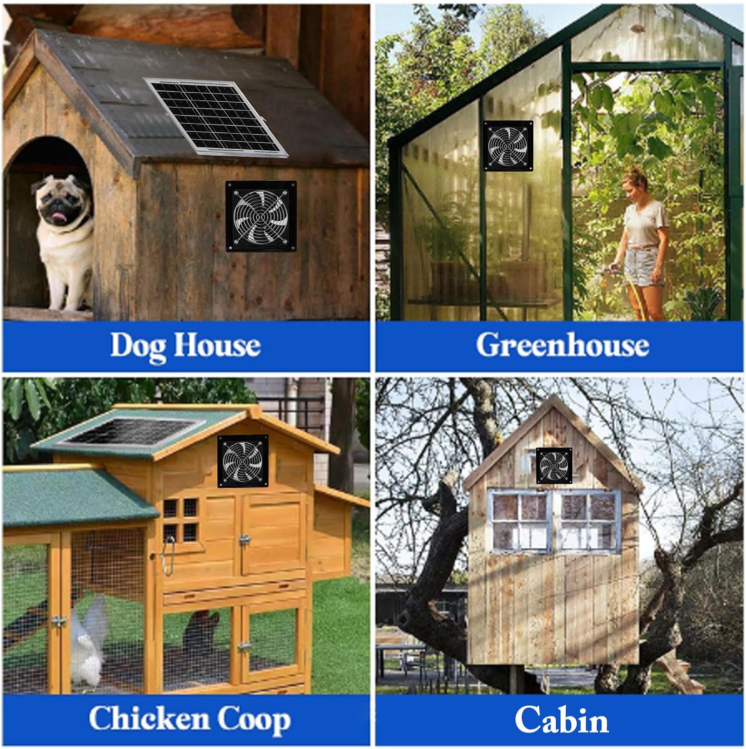 8W Solar Powered Exhaust Fan, IP67 High Speed Ventilation Fan with 8W Solar Panel, for Chicken Coop Greenhouse Shed Pet House Window Ventilation