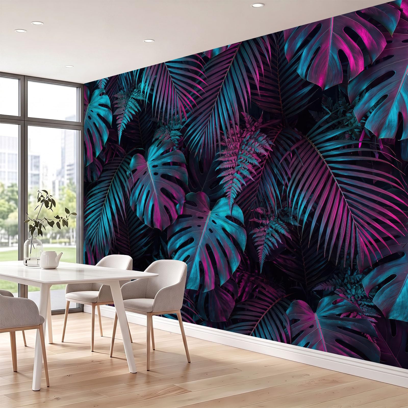 Tropikalna botaniczna tapeta panoramiczna - dekoracja ścienna XL monstera liście palmowe paprocie - gobelin ścienny tapeta z włókniny do sypialni salonu biura - obraz ścienny 250 x 175 cm