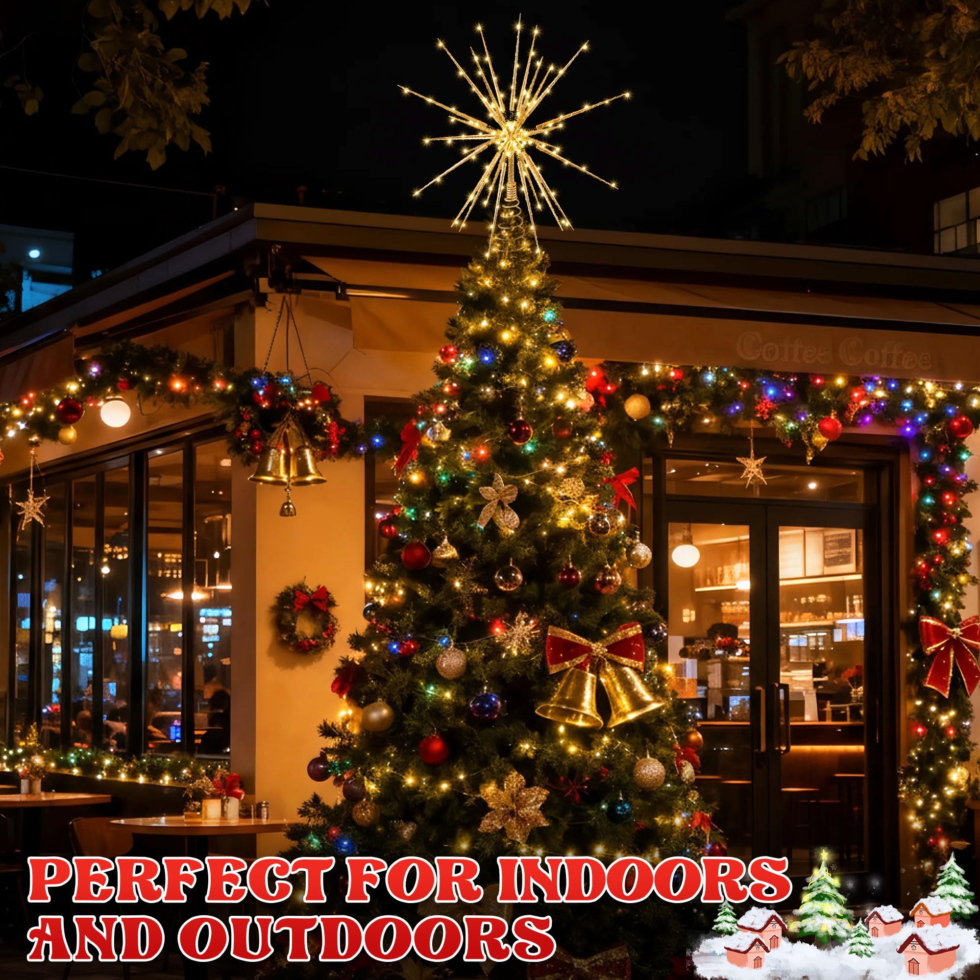 Meonum Cimier de sapin de Noël de 40,6 cm avec lumière LED, 25 lumières scintillantes, étoile de sapin de Noël pour décoration de sapin de Noël, taille universelle pour n'importe quel arbre, léger et
