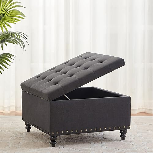 Miniatura 3 de HUIMO Otomana cuadrada de almacenamiento, mesa de centro otomana grande para sala de estar (gris oscuro) Gris oscuro,Negro,Marrón,Gris,Caqui,gris