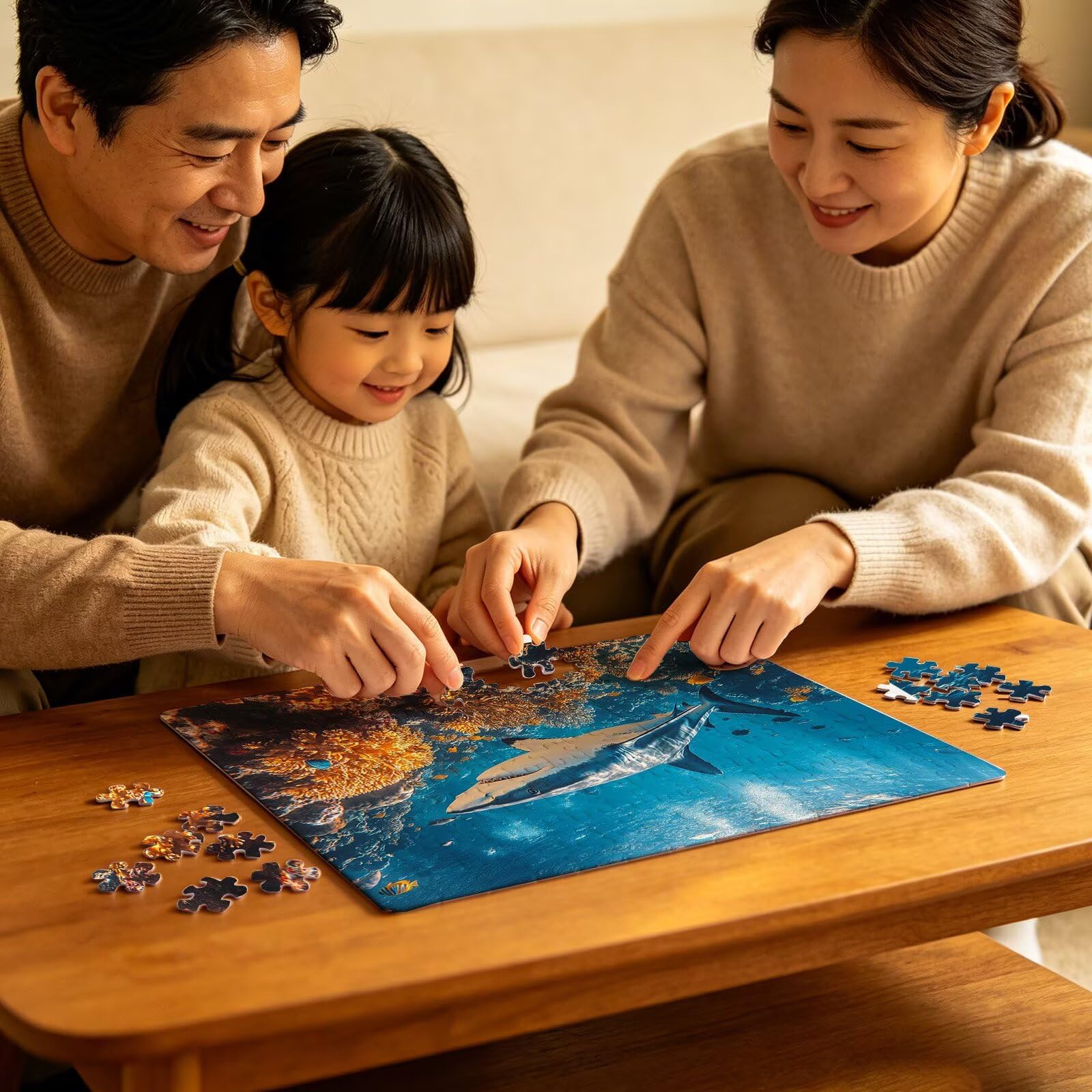 Puzzle 1000 elementów, puzzle 1000 elementów dla dorosłych, trudne puzzle, aktywność antystresowa i relaks, druk w wysokiej rozdzielczości, drewniane puzzle rekina koralowego z wykwintnym pudełkiem do