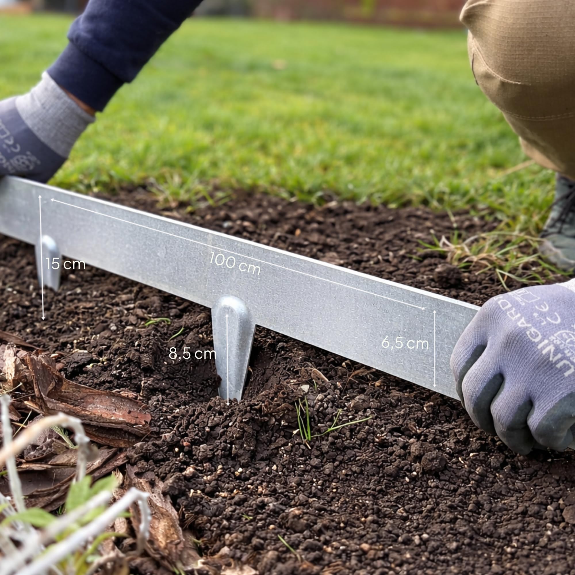 UNIGARDIA Borduras Jardín Flexible con Piquetas 10 m - Bordura Metálica de 15 cm de Altura - Fácil de Instalar - Separador Jardín Exterior con Guantes Incluidos - Acero Galvanizado