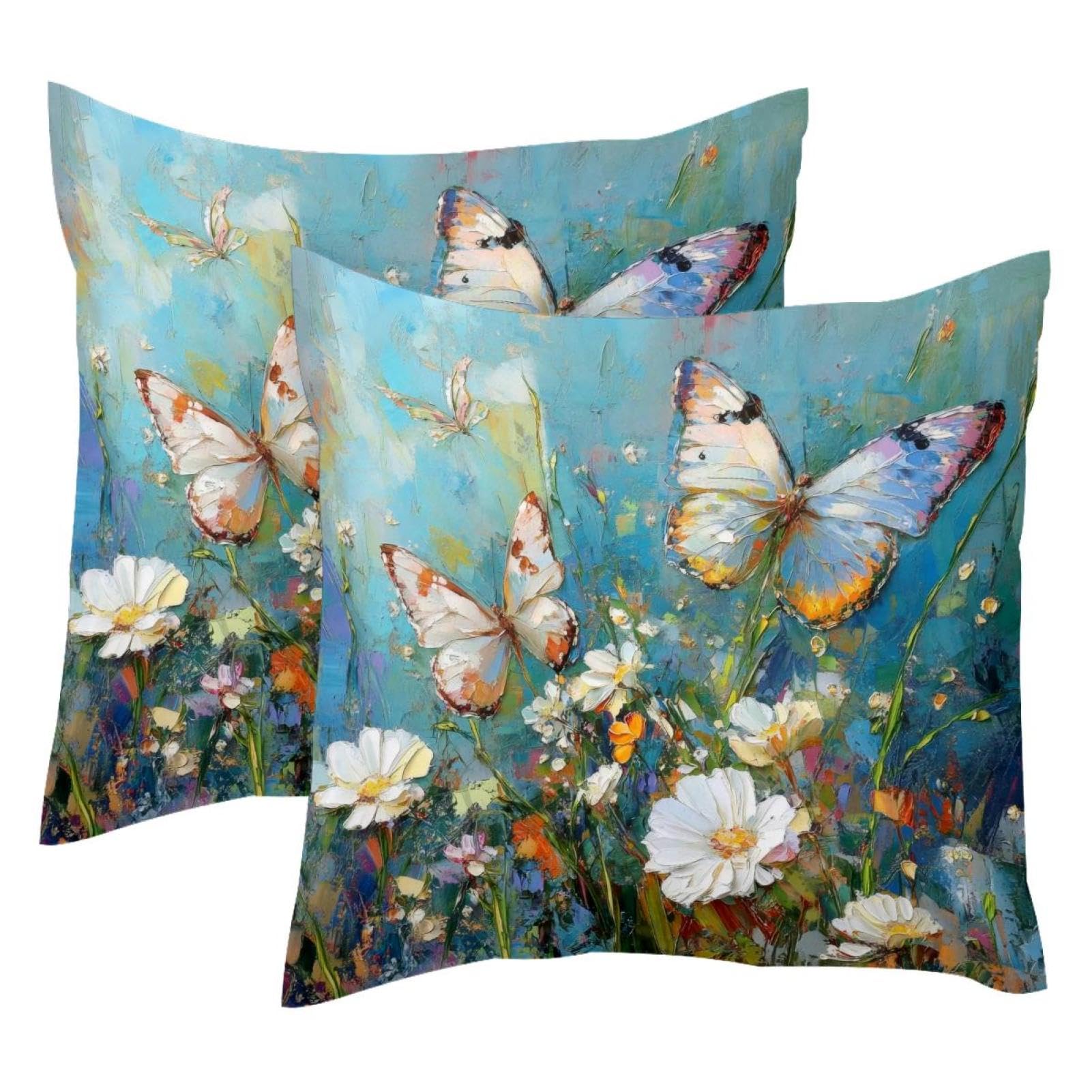 Housse de coussin velours 50x50 cm lot de 2 décorations papillon marguerite
