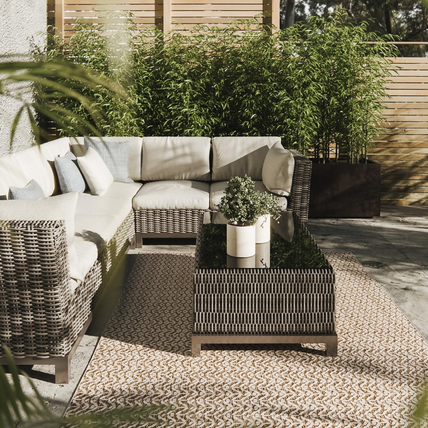 Interiyou Outdoor Teppich Wetterfest Kano - 300x400 cm Creme/Beige - Wasserfest für Balkon, Terrasse, Garten - Outdoorteppich passend auch für Wohnzimmer, Schlafzimmer und Küche - Aussenteppich