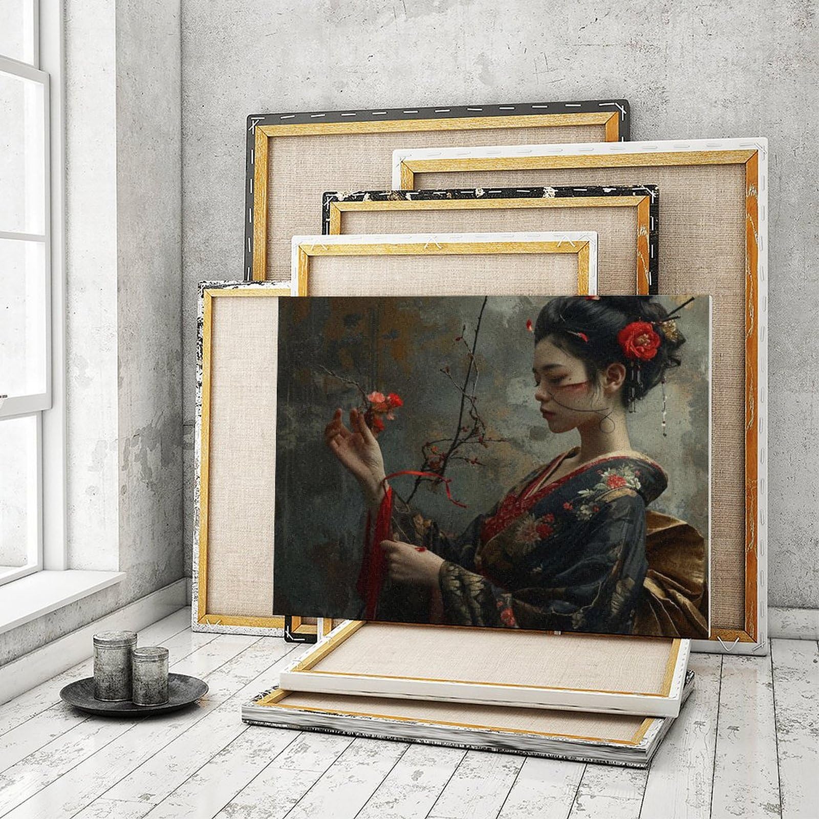 Amazon | 花を摘む着物の女性 数字キットによる絵画 数字油絵 魅力的な