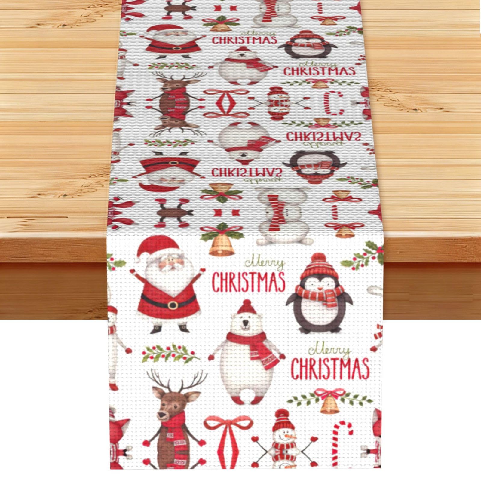 Christmas Santa Claus Printed Dining Table Runner 13x72 Inch, Non-Fading Decor for Kitchen Dresser Fireplace Mantel