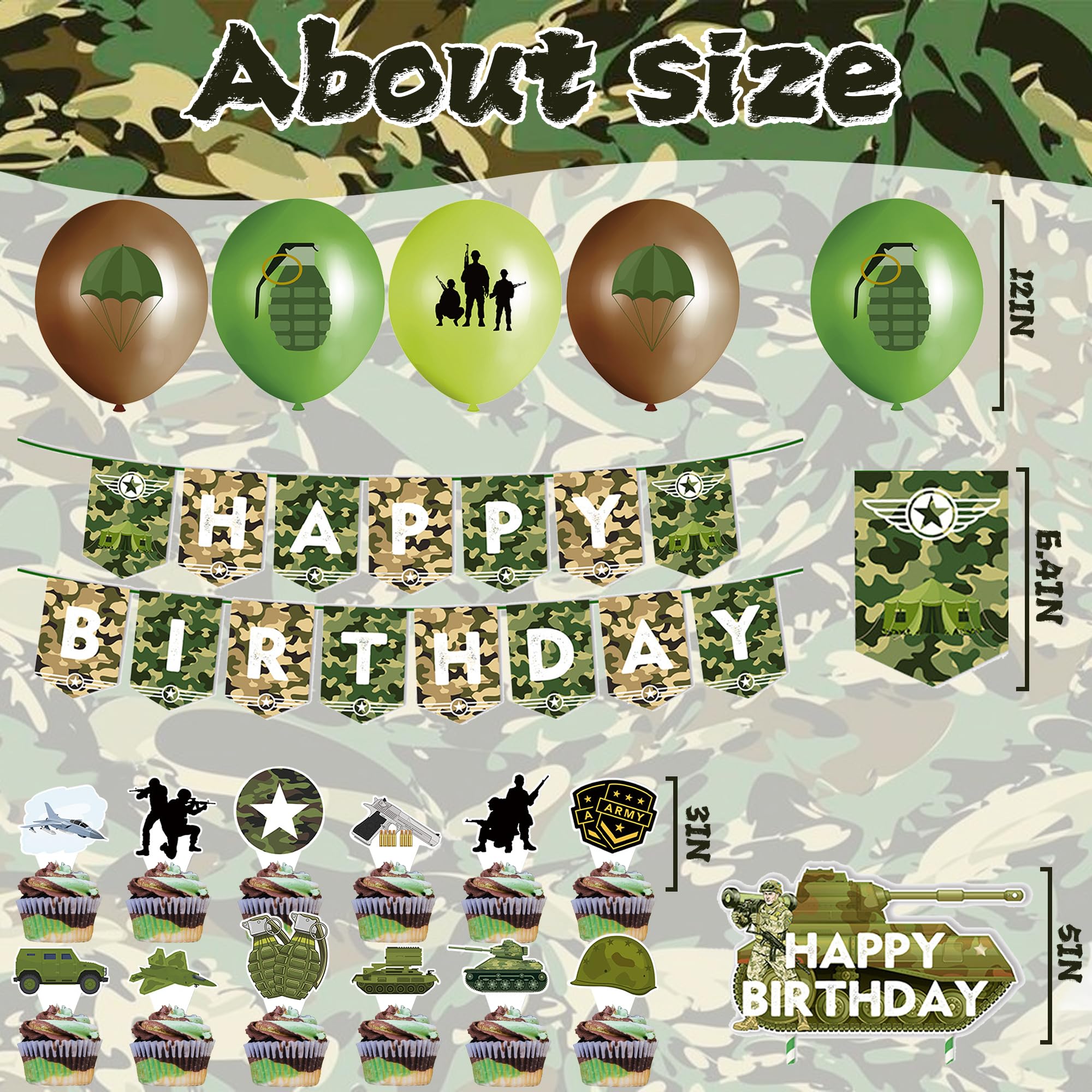 Topper Per Torta Di Compleanno Mimetico, Topper Per Cupcake Di Compleanno Verde Mimetico 861966