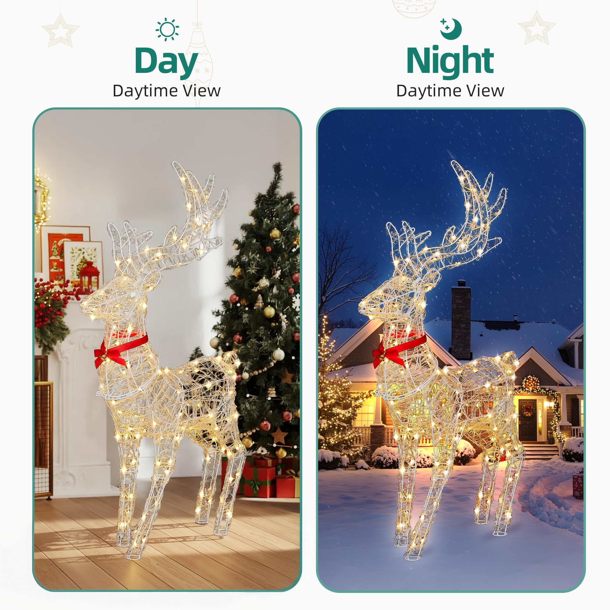 YITAHOME 3-teiliges LED Rentier Familie, Beleuchtete Weihnachtsdekoration mit Fernbedienung, 210 LEDs mit 89 Modi, abnehmbarem Geweih und Halsteil, Weihnachtsbeleuchtung für drinnen und draußen