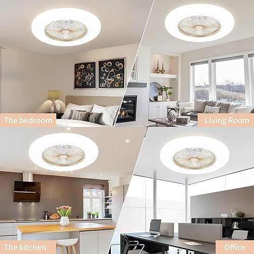 Miniatura 3 de Ventilador de techo de perfil bajo de 24 pulgadas, ventilador de techo sin aspas con luz, ventilador de techo empotrado con control remoto y