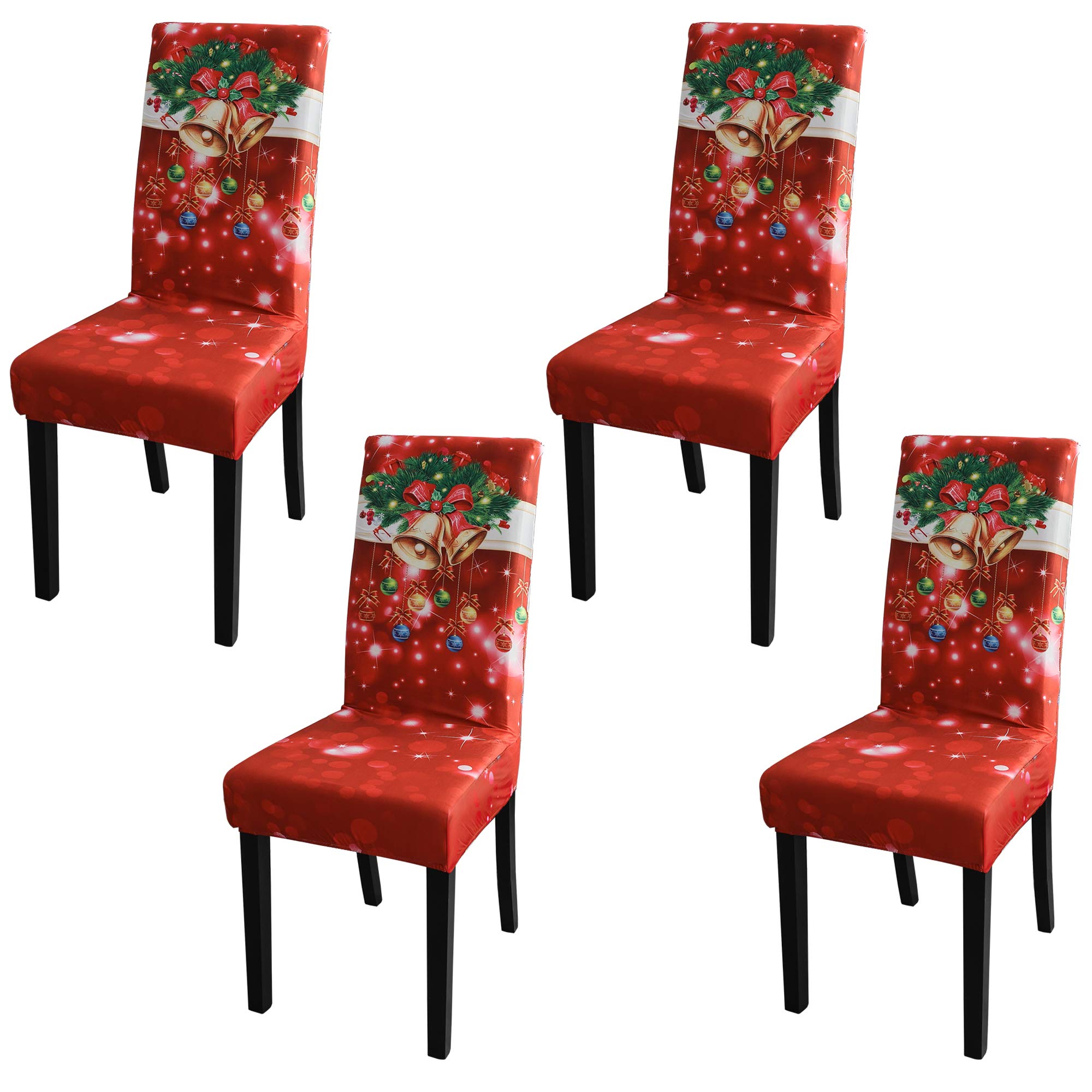 iLiveX Dining Room Chair Covers Slipcovers Set - Spandex Super Fit Stretch Removable Washable Kitchen Parsons Chair Covers Protector for Dining Room - Christmas Xmas (Color-01, 4 Pack)