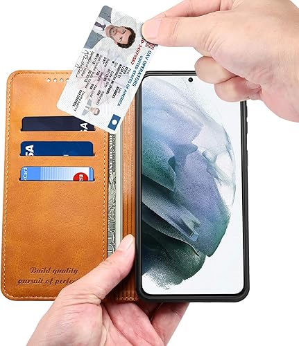 Miniatura 3 de Funda para teléfono Samsung Galaxy S21 Wallet Funda de cuero plegable de color caqui ranura para dinero TACOO Kickstand protector Slim Fit Mujeres