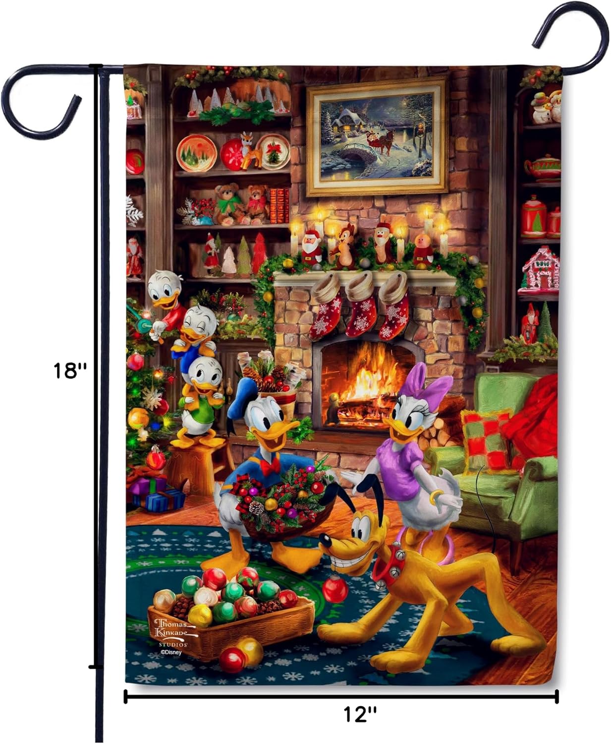 Flagology, Thomas Kinkade Disney Donald Duck and Daisy Duck Christmas Garden Flag 12" x 18", Outdoor Flag, Outdoor Christmas Décor Yard Flag, Exclusive Premium Fabric, Officially Licensed Thomas Kinkade, Christmas