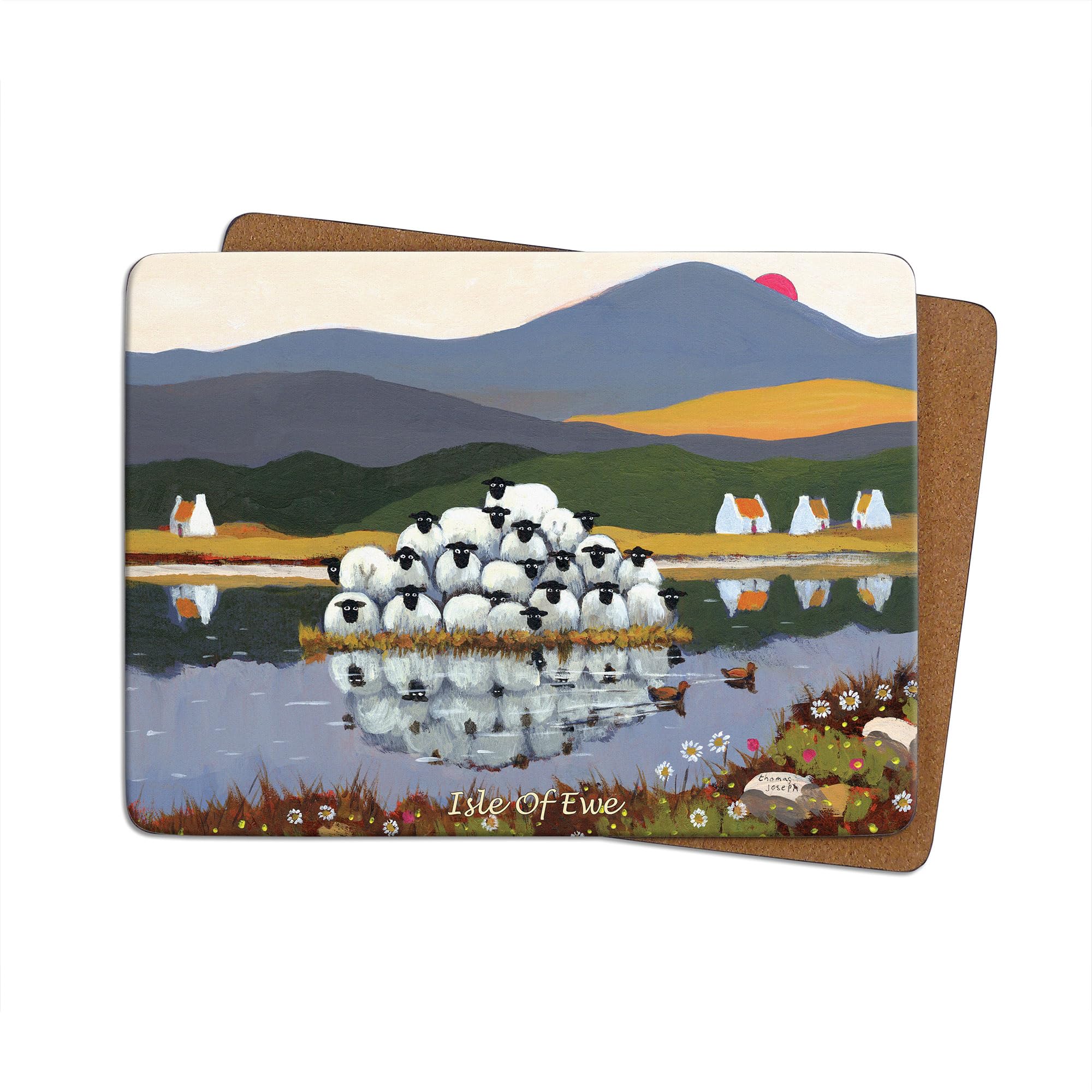 Thomas Joseph Multicolor Isle Of Ewe Table Mat - Sheep Gift - Printed 4Mm Thick Cork Backed Hardboard Placemat - 290Mm X 215Mm