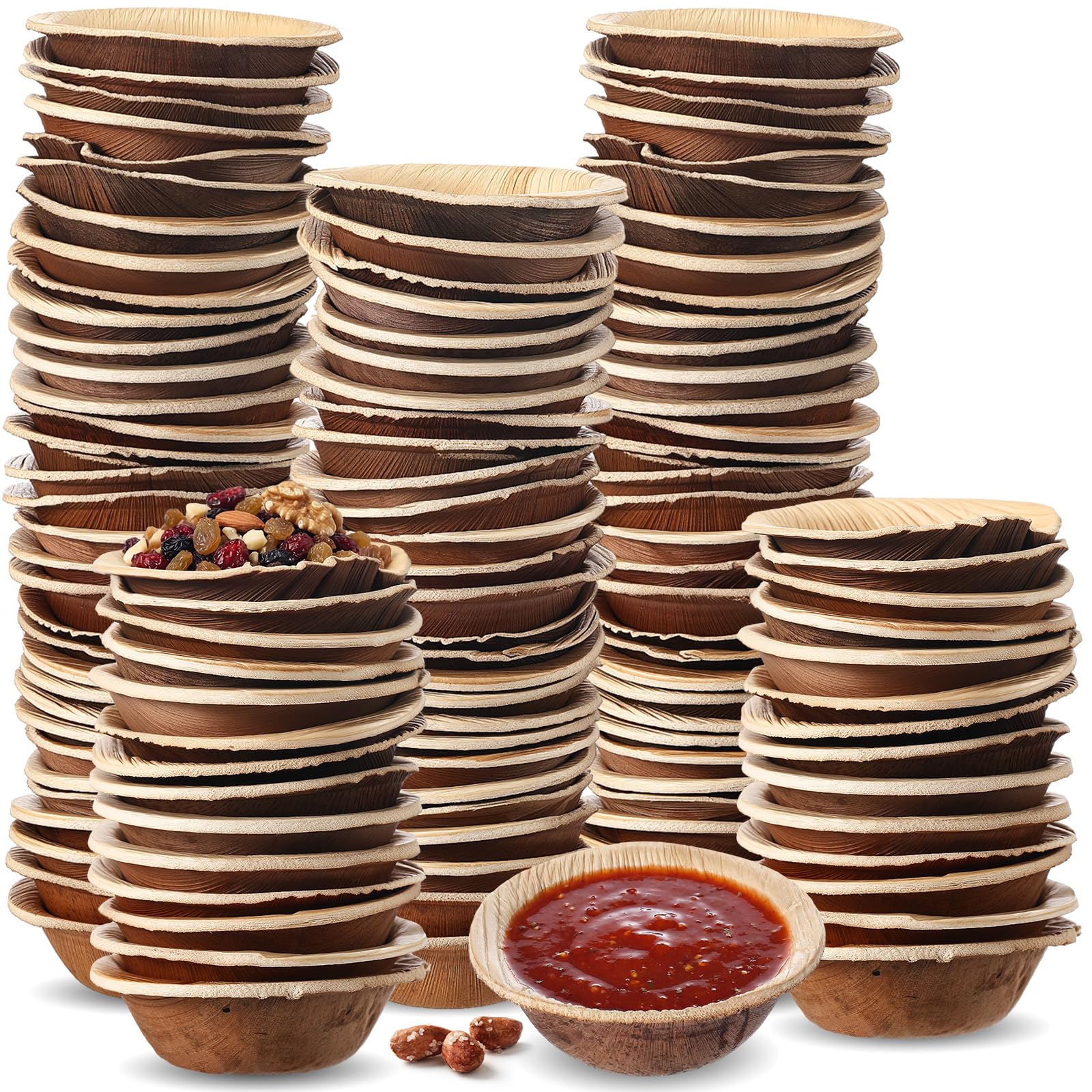Photo 1 of Ferrochef 200 Pcs Small Palm Leaf Dip Bowls 2.5 Inch Disposable Palm Leaf Round Mini Dip Bowl, All Natural and Compostable Small Bamboo Plates for Dips Soy Sauce Charcuterie Board and Finger Foods