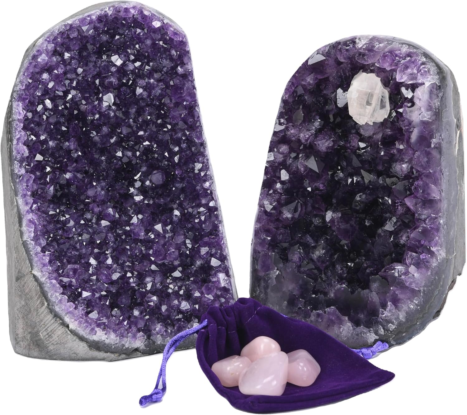 Extreme Rocks & Fossils Natural Amethyst Cluster with Polished Edges [1 to 1.5 lb.] Real Raw Geode Healing Crystal Rock from Uruguay, Deep Purple Decor and a Free Velvet Pouch of Rose Quartz - Image 8