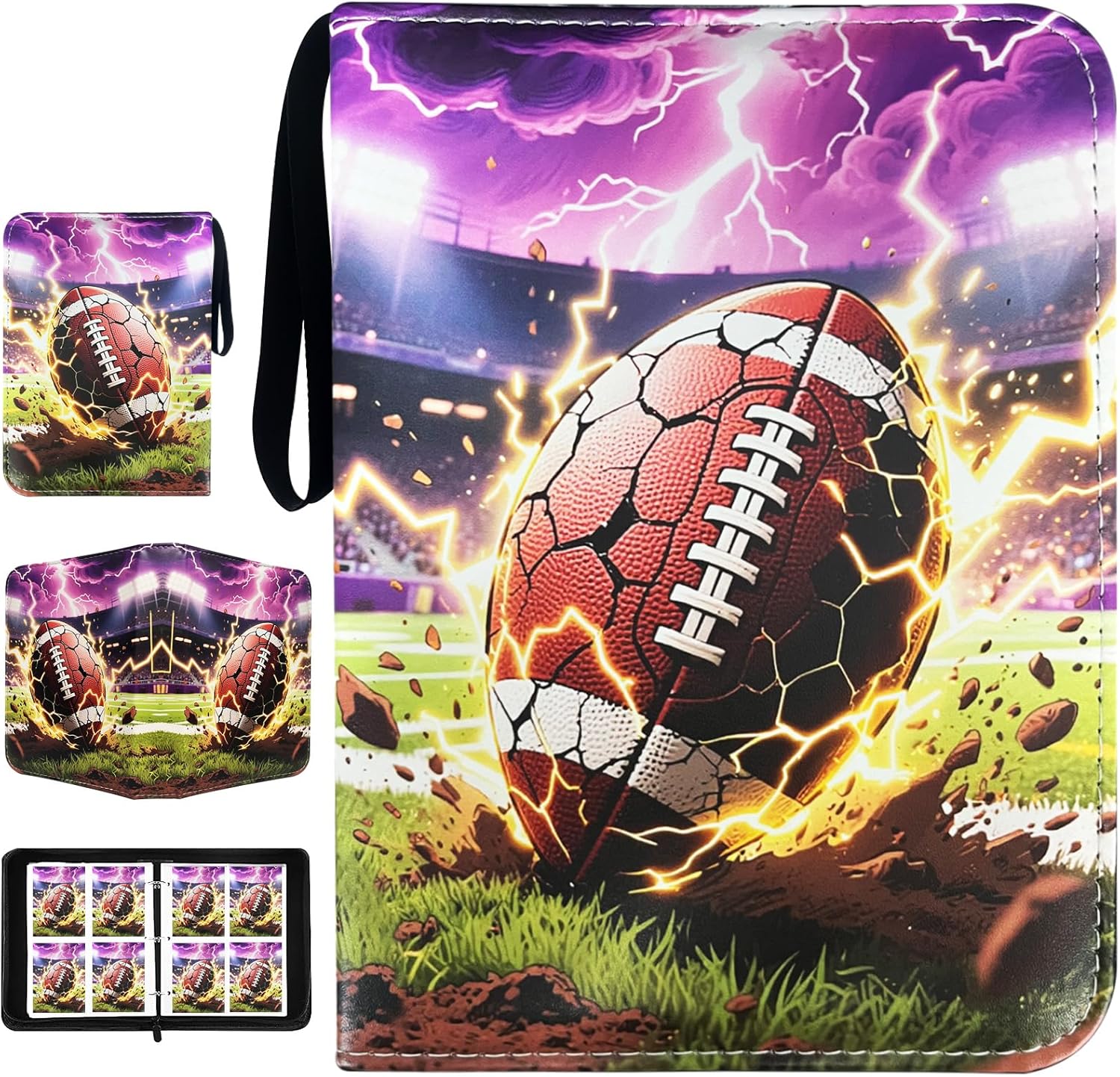 Football Card Binder 400 Pockets for Football Trading Cards Collectors,Portable Waterproof Card Storage Book with 50 Removable Clear Sleeves