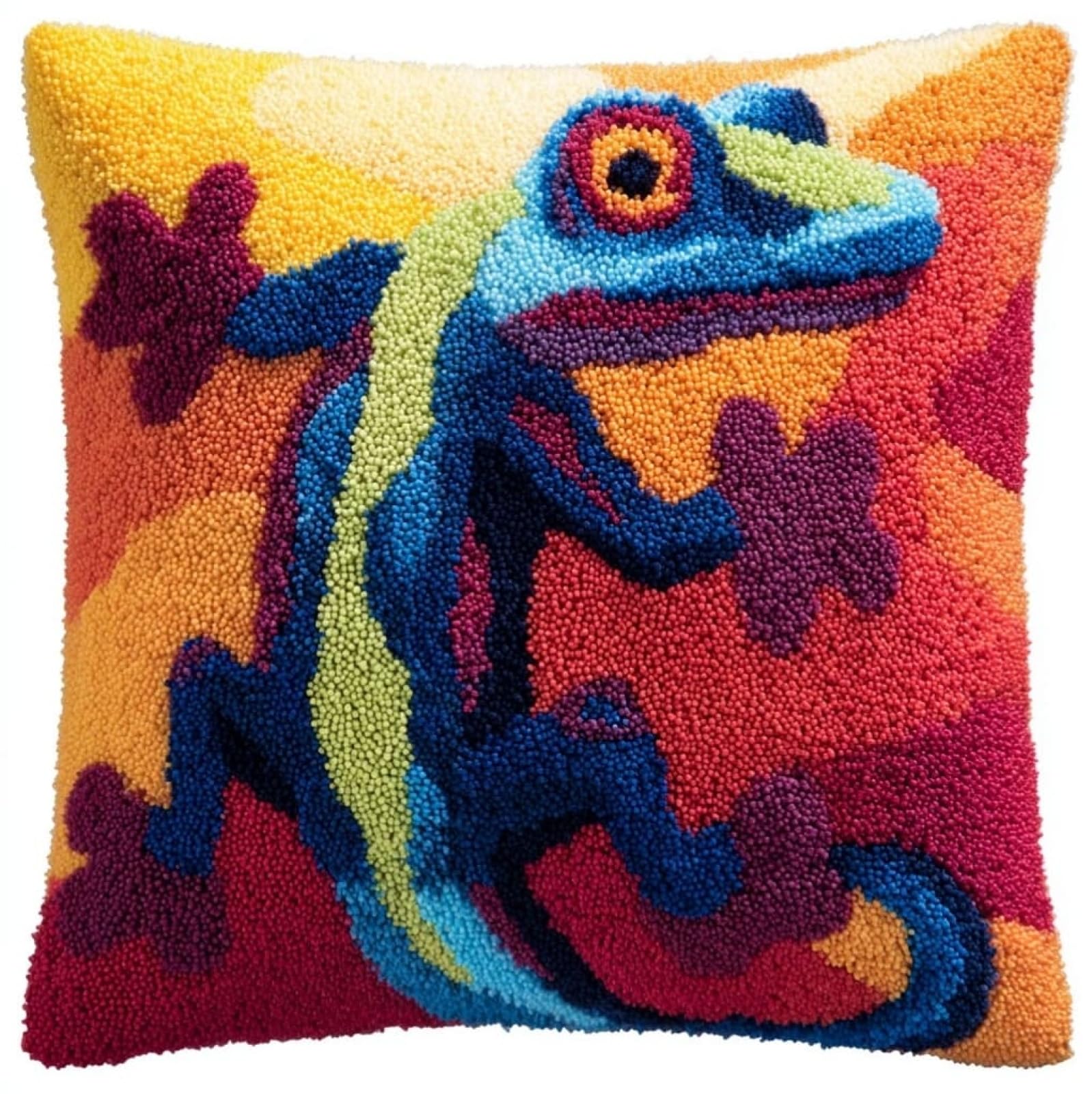AxiangziK DIY Latch Hook Pillow Kit,Animal Lizard 17x17inch Printed Pillowcase Crochet Yarns Hooking Handmade Cushion for Home Sofa Decoration