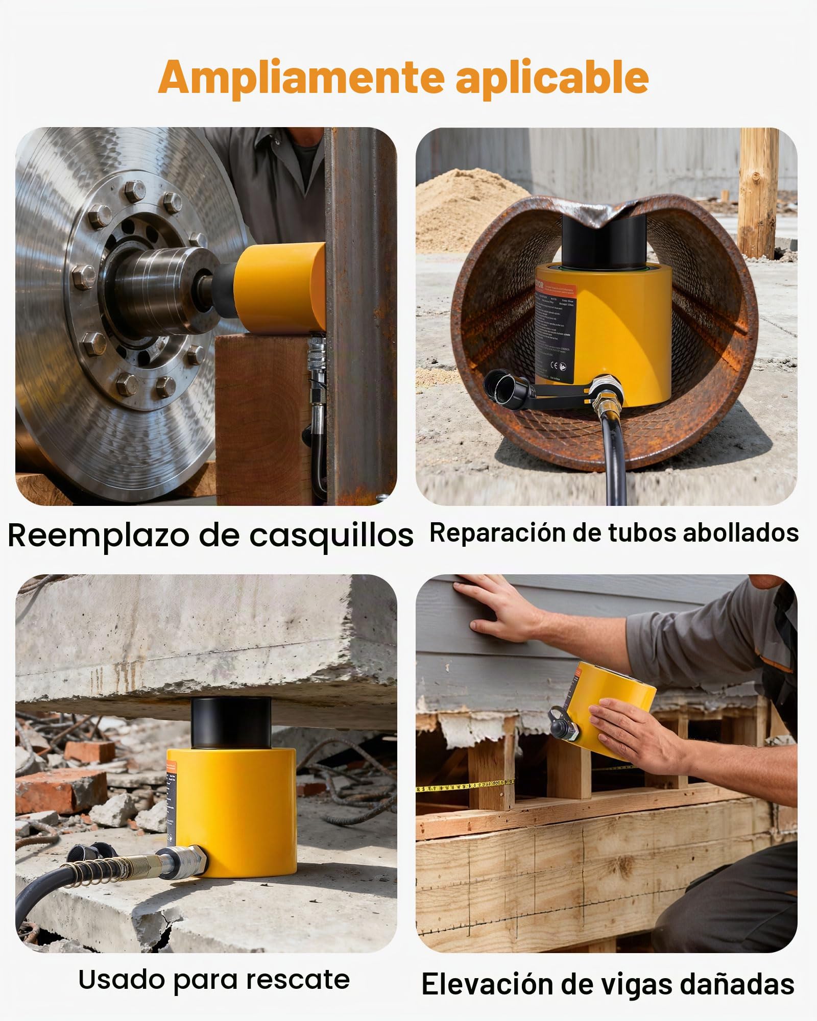 VEVOR Gato hidráulico de pistón de 50 T carrera de 50 mm cilindro hidráulico de pistón de simple efecto de metal sólido elevación rápida para industria, taller de chasis y carrocería automotriz
