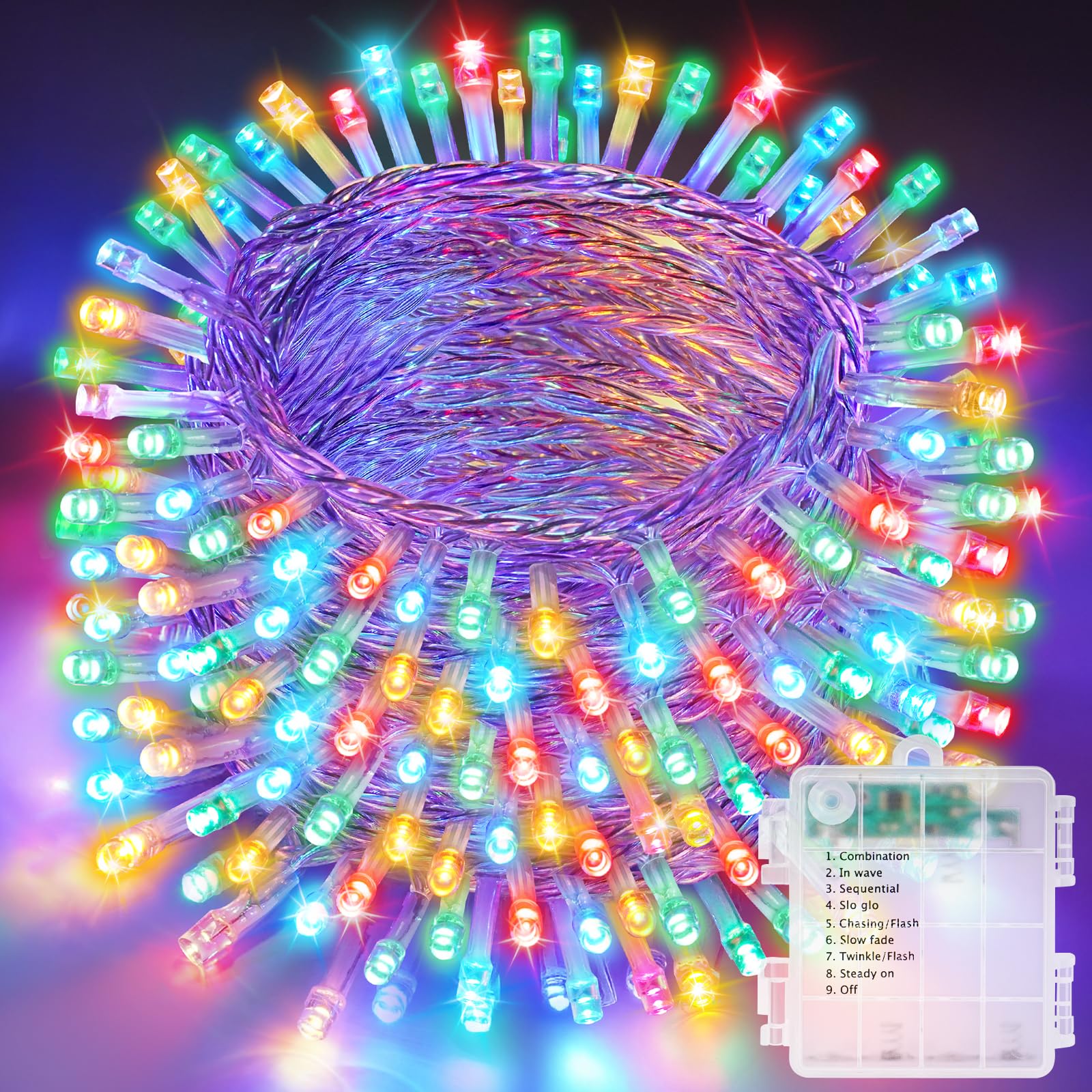 Realky Luci Albero di Natale a Batteria, 21M 210LED Luci Natalizie da Esterno ed Interno, 8 Modalità con Funzione Memoria Impermeabile Luci di Natale per Giardino, Balcone, Festa, Casa - Multicolore