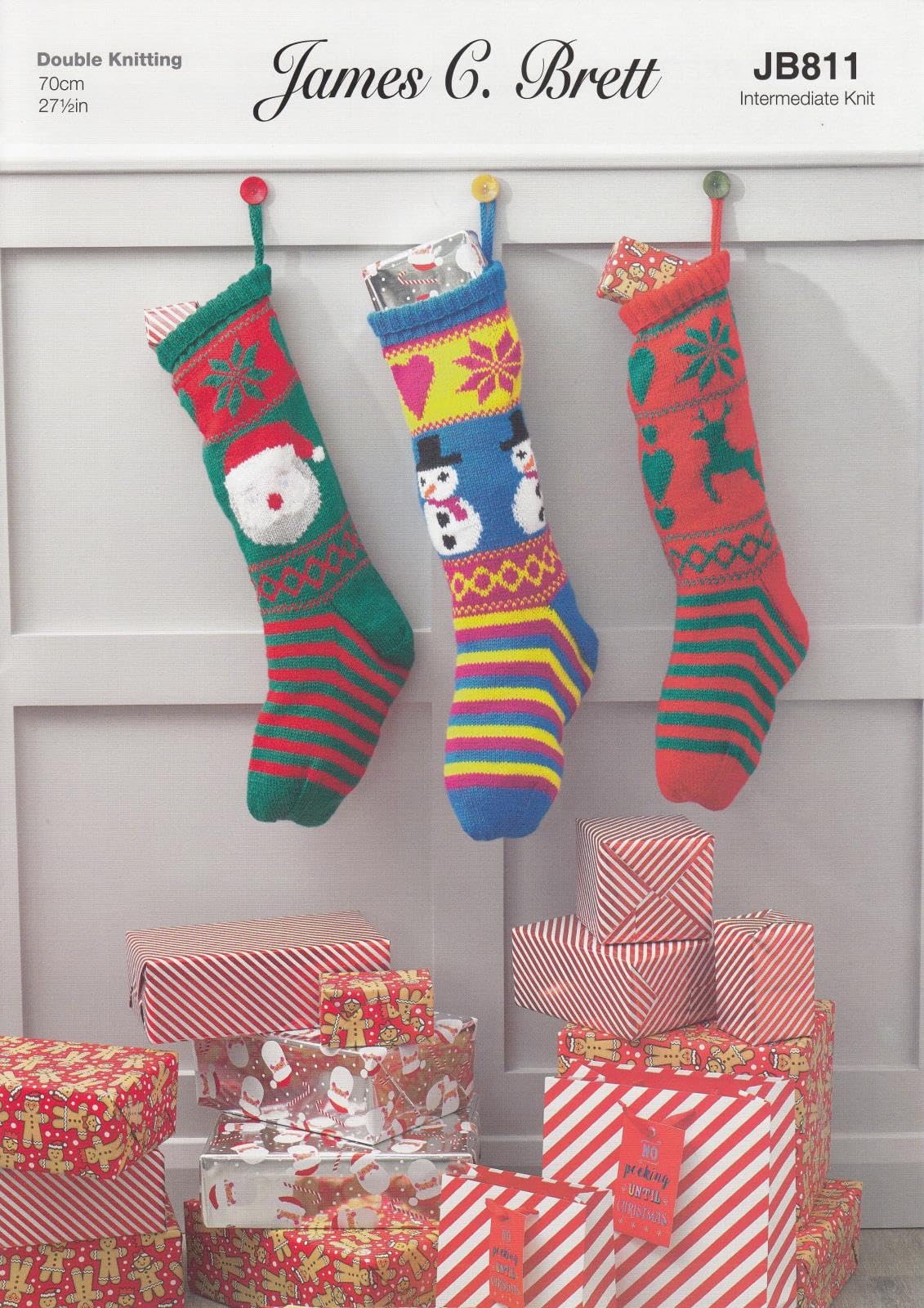 James Brett Double Knit Knitting Pattern for Reindeer Snowman or Santa Stocking (JB811)