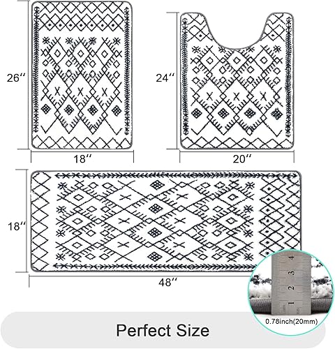 Miniatura 2 de HEBE - Juego de 3 alfombras de baño antideslizantes con tapete de inodoro en forma de U, tapetes de baño de microfibra absorbente para alfombras de