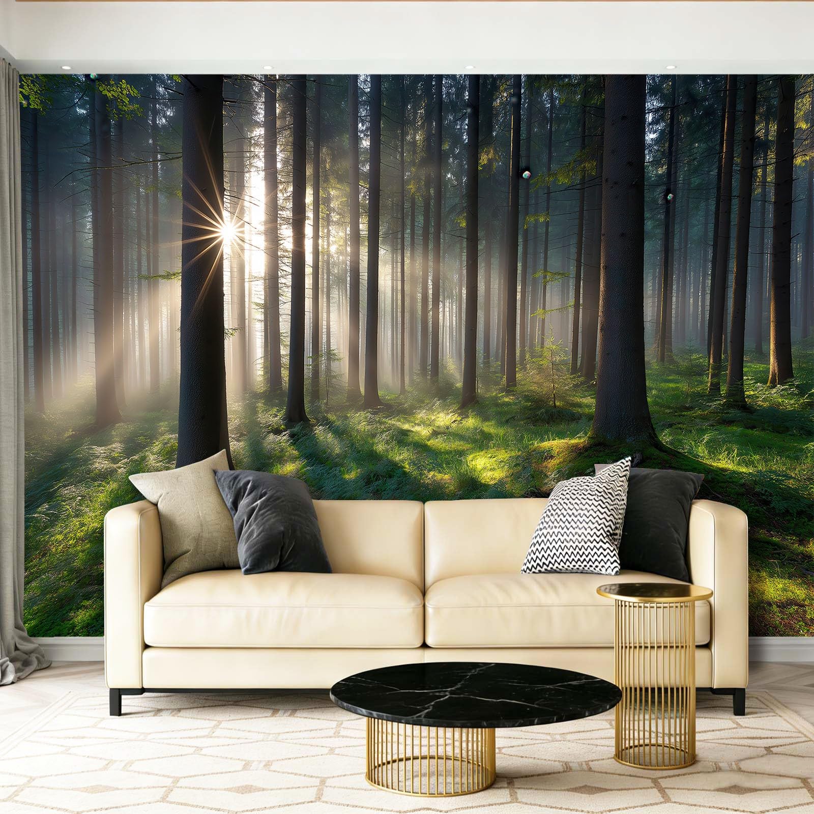 Panoramiczna tapeta natura dżungla pień drzewa mgiełka światło słoneczne łąka polar nowoczesna dekoracja ścienna salon sypialnia sypialnia biuro jadalnia, 250 x 175 cm
