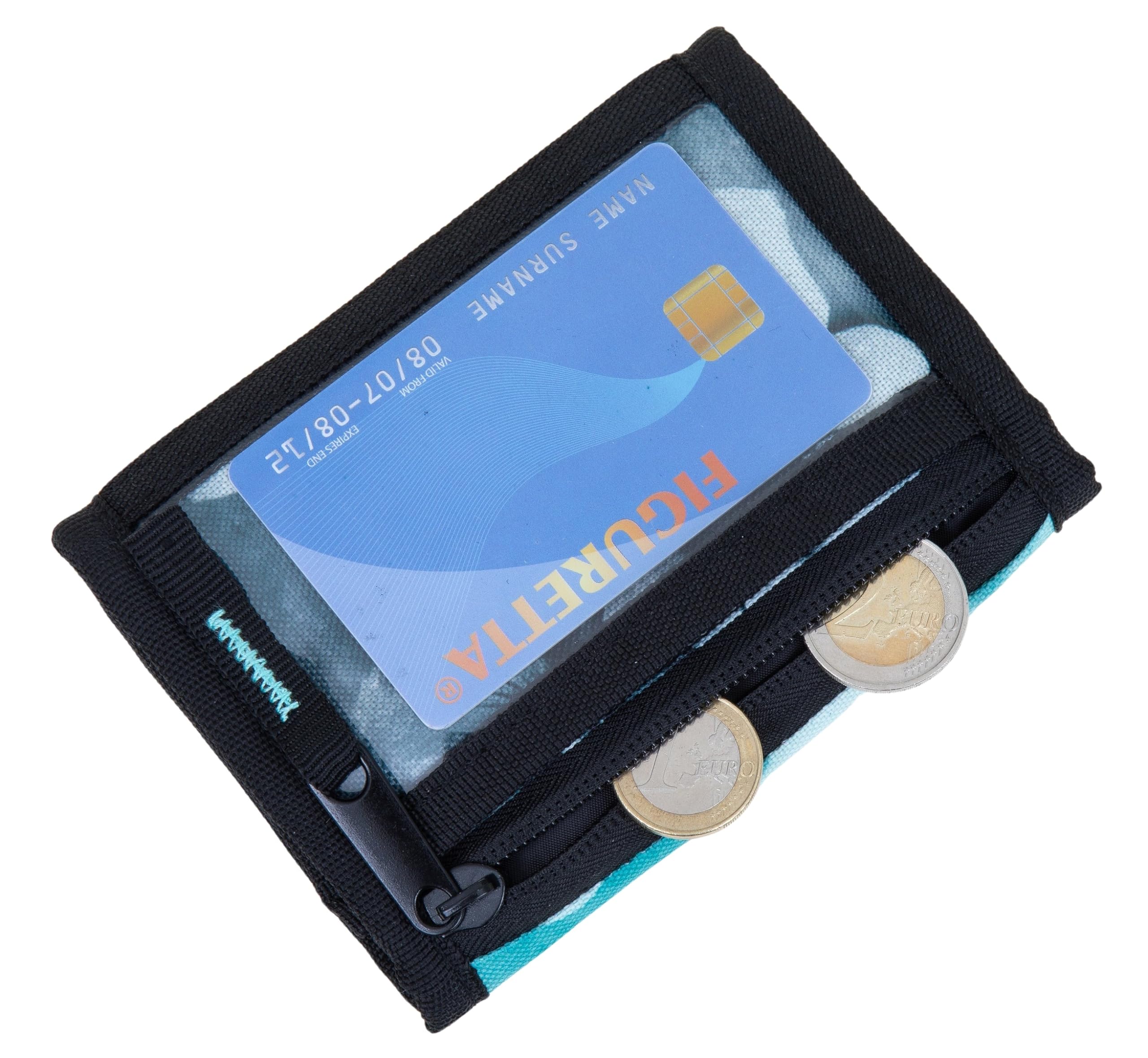 Elephant Geldbörse Kinder Portemonnaie Hero Signature Wallet Schlüsselkette Börse Mädchen Jungen Ausweishülle Geldbeutel Schülerbörse Purse (Flower Türkis Schwarz Verlauf 12801)