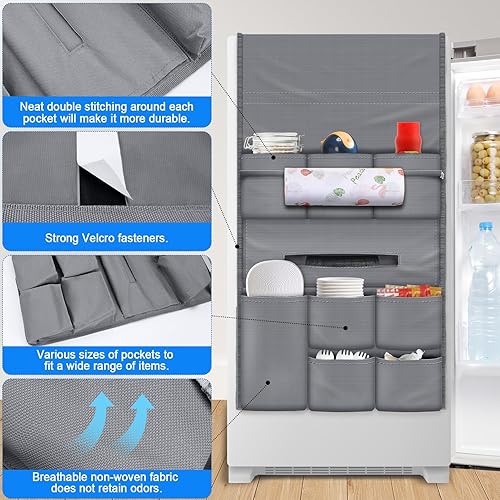 Miniatura 6 de RGQSUN Mini organizador de refrigerador de 55.1 x 15.7 pulgadas con 15 bolsillos, organizador impermeable para refrigerador, accesorios de doble