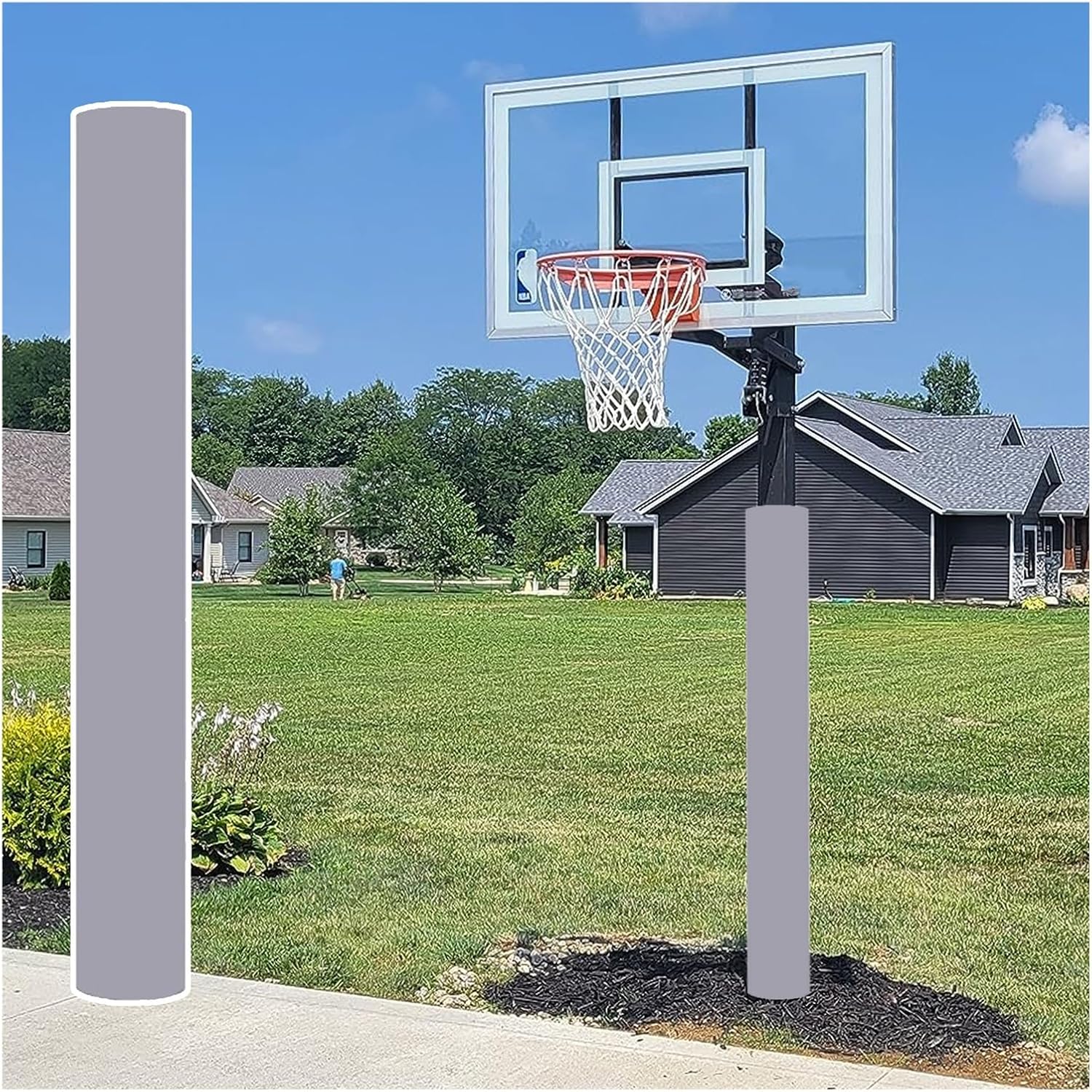 Basketball Pole Pad All Weather, 1.8m Light Pole Padding Wrap for Dia 11.4 14 16.5 22 CM Post, Round Reusable Poles Anti-Collision Pads UV-Resistant & Weatherproof(Gray-H 180cm,Dia 140mm)