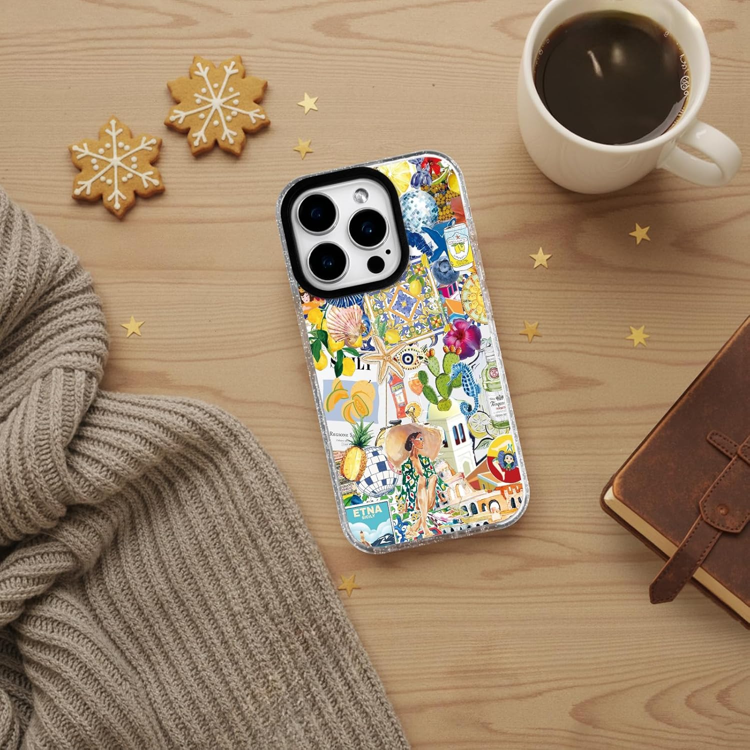 Condition photo showing New/Like New for for iphone 15 case [military-grade drop protection/luxurious soft tpu protective/camera protection/for women & girls]-vibrant sicilian mediterranean collage art yellowsun iphone 15