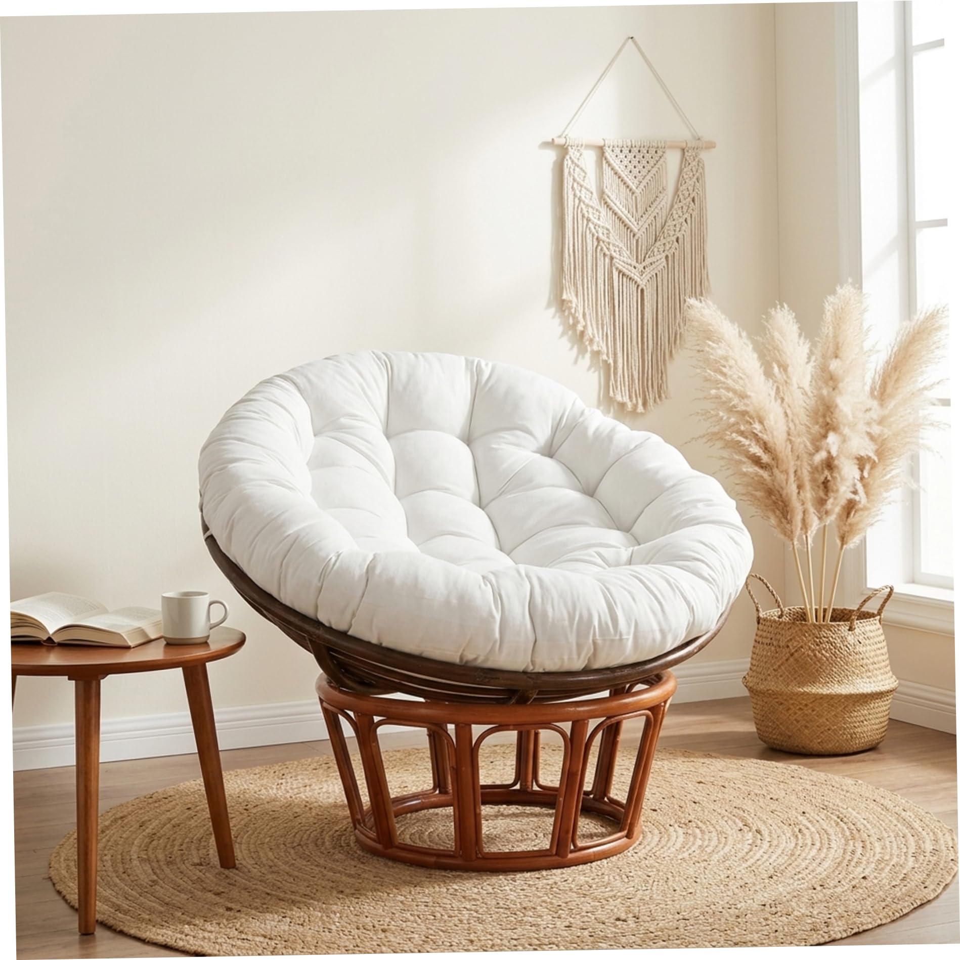 Coussin Papasan Coussin Papasan d'extérieur en Peluche résistant à l'eau avec Rembourrage en Coton PP épais pour chaises suspendues, balançoires et bascules (Beige 20 Pouces)