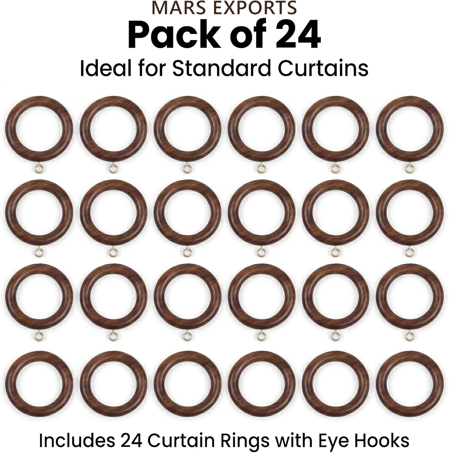 24 Pieces of 3 Inch Wooden Curtain Rod Rings, Drapery Rod Rings for 1.75-2 inch Rod Pole, Natural Rosewood (24, 2.2 INCH Inner Dia)
