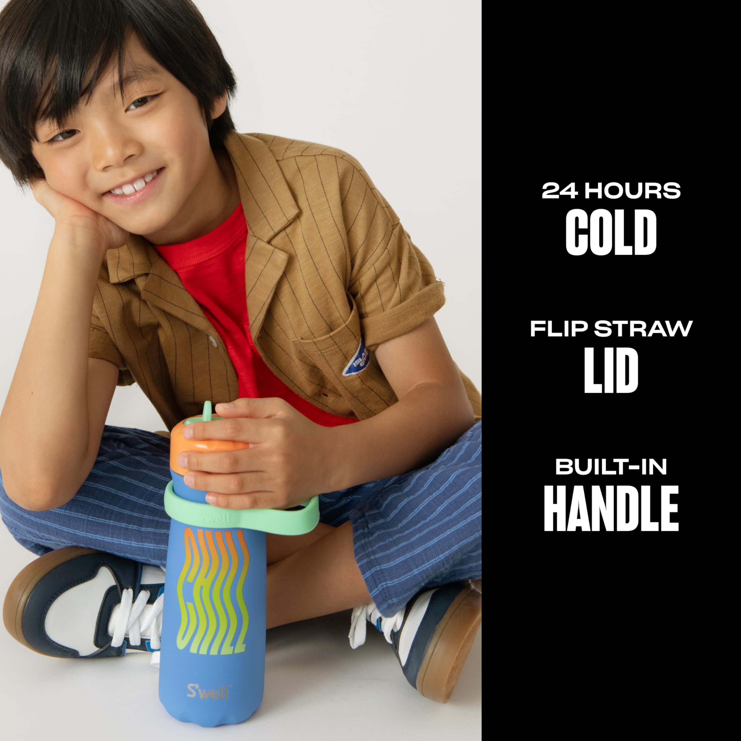 S'well Stainless Steel Kids Traveler with Flip Straw Lid, 16oz, Blue Chill, Triple Layered Vacuum Insulated Containers Keeps Drinks Cold for 24 Hours, BPA Free, Easy Carrying On the Go