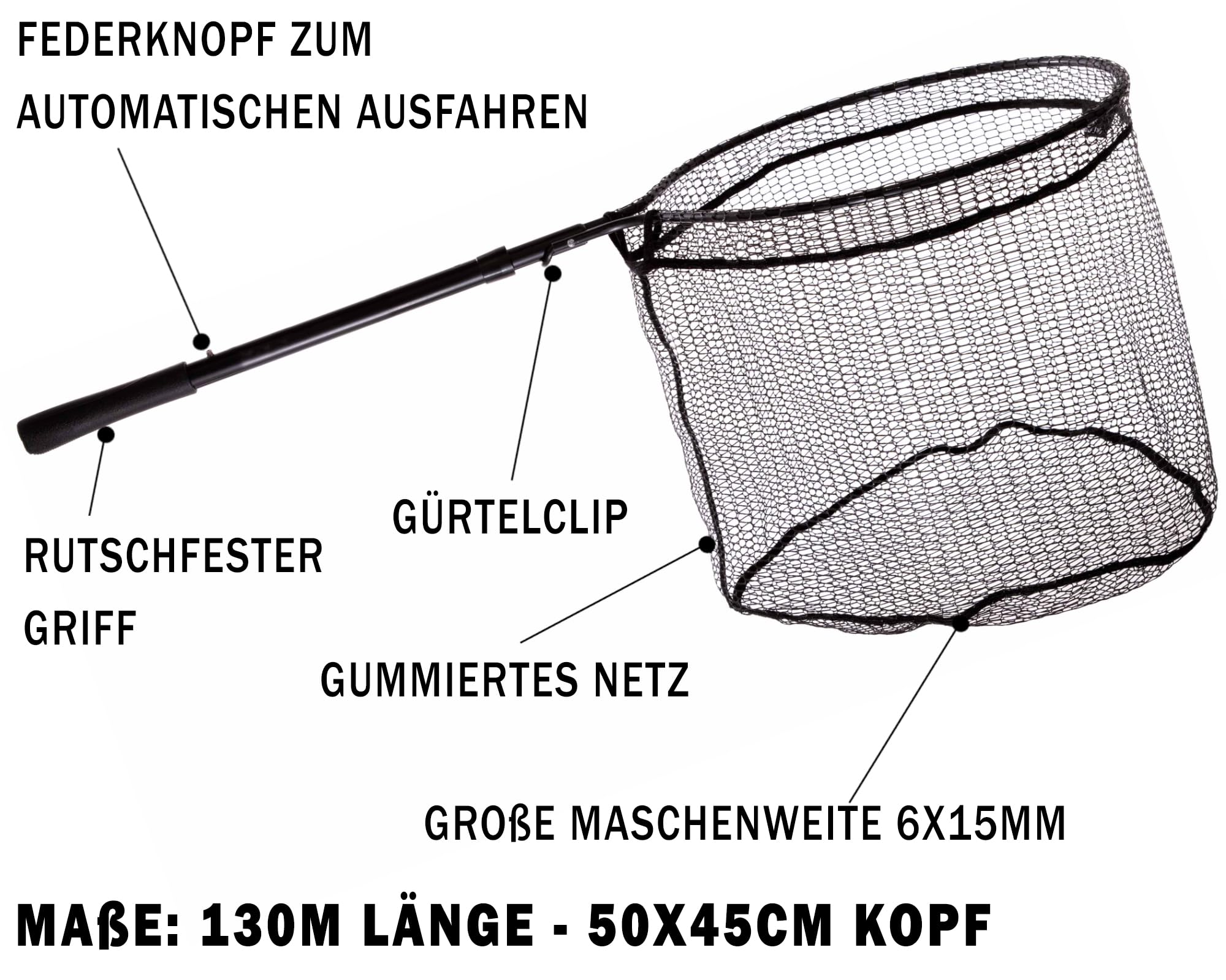 Wild Devil Baits Automatic Landing Net Einhand Spinn Kescher Raubfischkescher Faltbar Gummiert