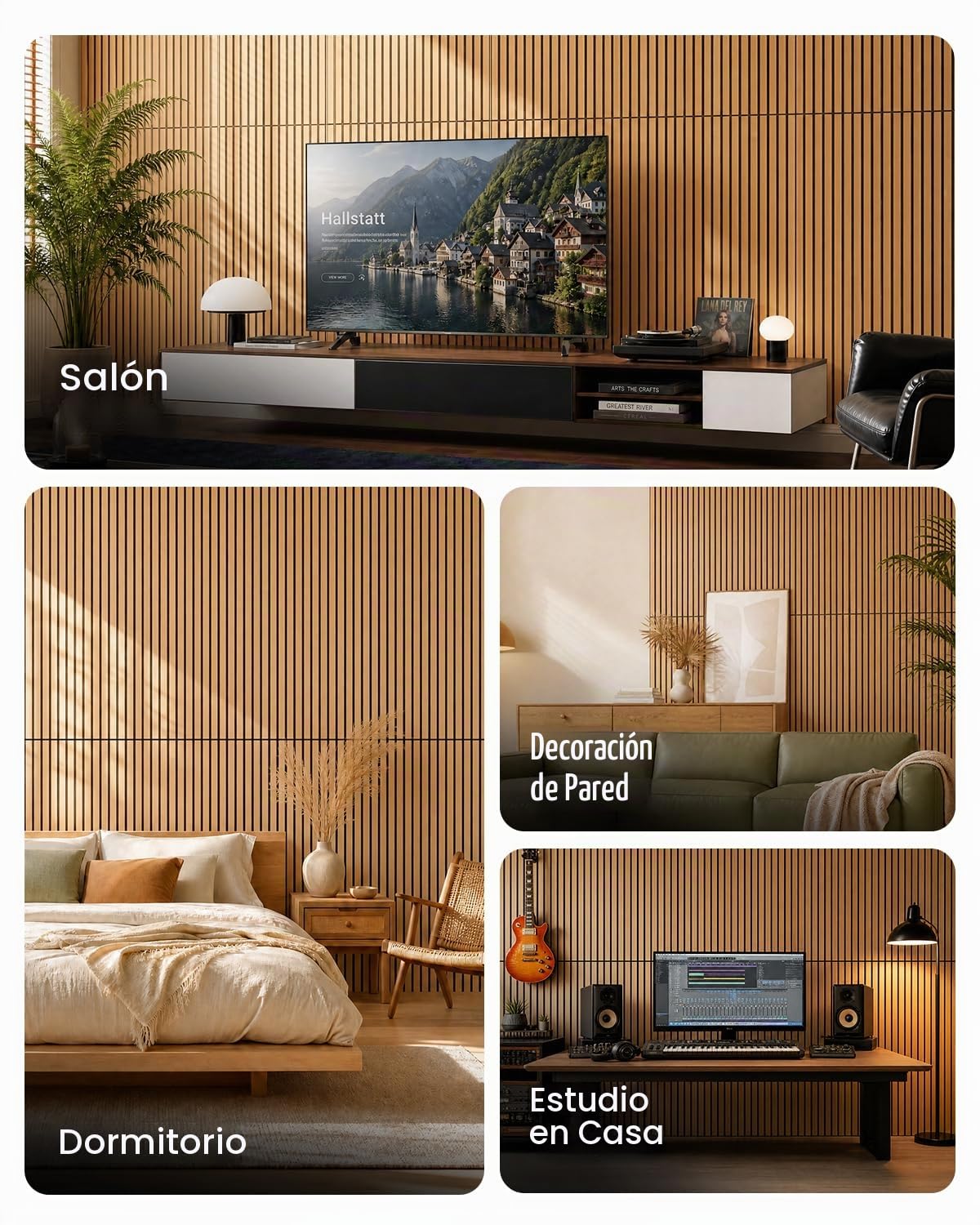 Soundsbay Paneles Acústicos Autoadhesivos Aspecto Madera Roble | 2,88 m²-4 Piezas Pared de gran tamaño para tratamiento acústico decoración, Panel acustico, Espuma acustica 120x60x0.9cm