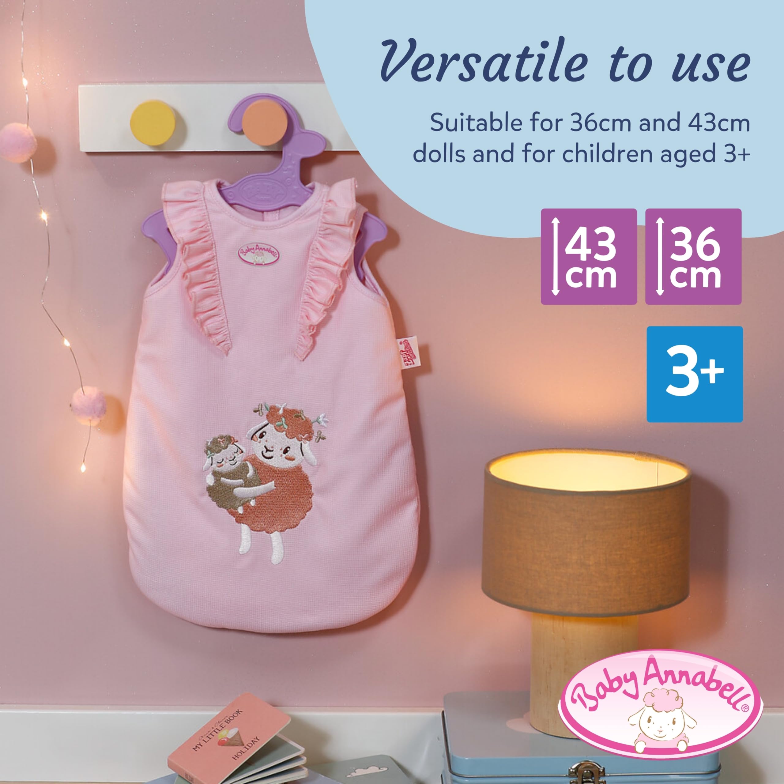 Baby Annabell Sleeping Bag, Pink & floral design, Fits any 36cm & 43cm doll, 100% plastic free packaging doll accessory - Image 3
