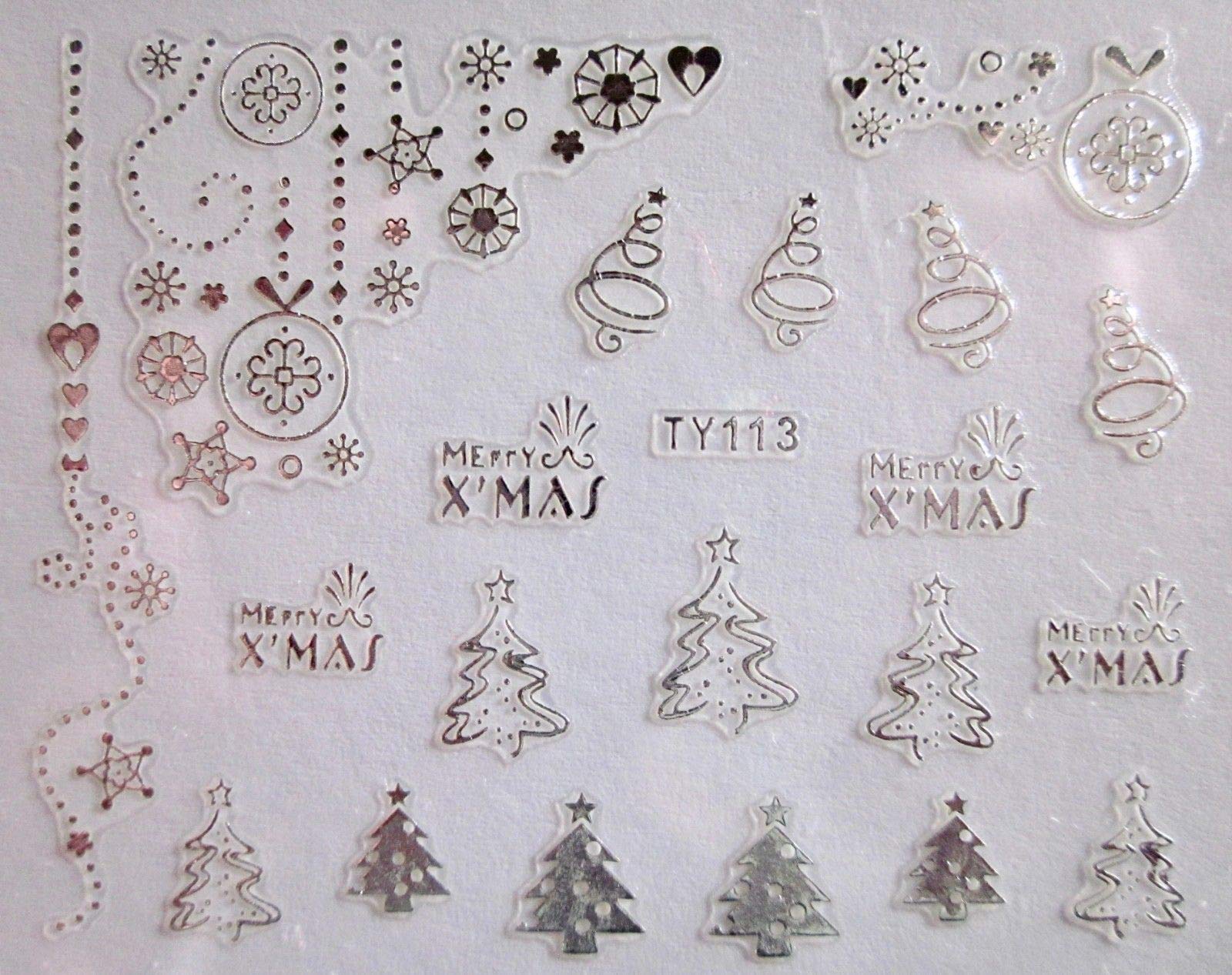 Kcg Trading Ty113 Silver Merry Xmas Trees Baubles Nail Art 3D Stickers - Christmas Gold & Silver (Ty113 Silver Merry Xmas Trees Baubles)
