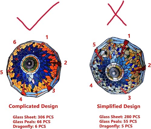 Miniatura 4 de Bieye L10689 Dragonfly Tiffany Style Lámpara de mesa con 12 pulgadas de ancho 6 libélulas en pantalla y base de metal, naranja azul, 12 pulgadas de