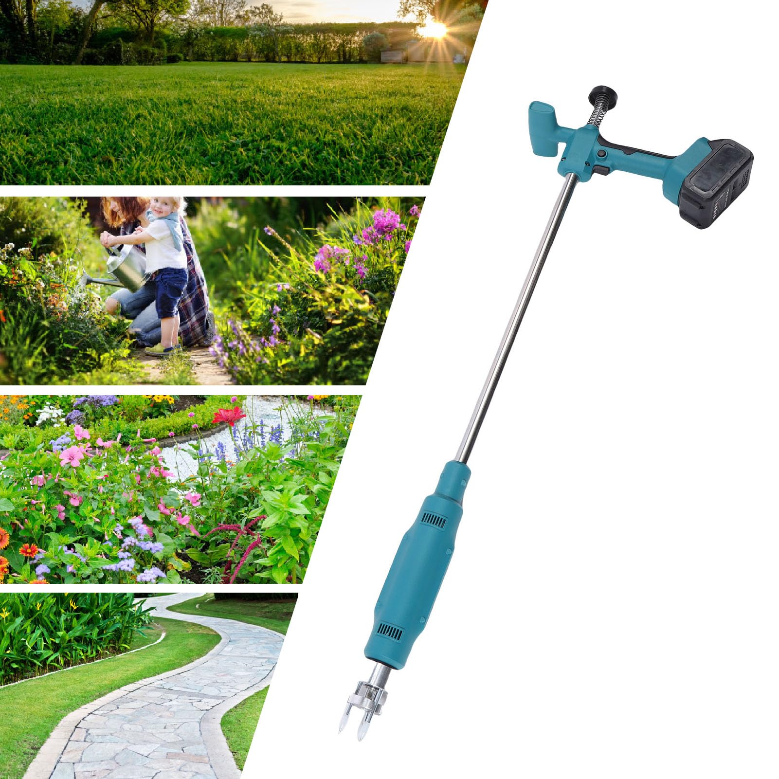 Eujgoov Estrattore Elettrico Senza Fili da 21 V, Tecnologia di Diserbo a Spirale Profonda da 6 Pollici Maniglia Regolabile per Prati Giardini Aiuole Marciapiedi (Spina europea)