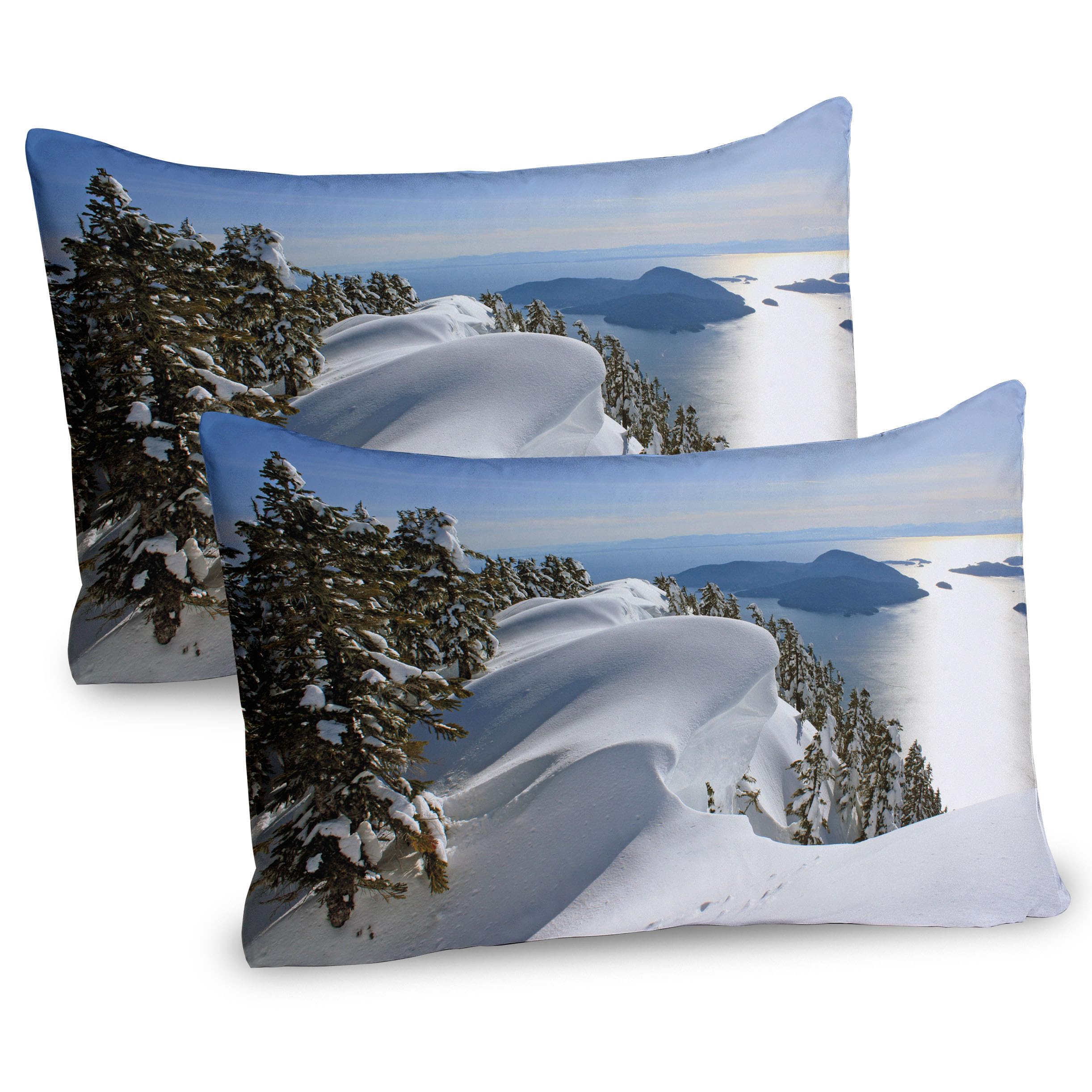 Ambesonne Winter Pillow Sham Set of 2, Pacific Ocean Meets The Mountains Vancouver British Columbia Canada, Quality Microfiber Bedding Item for All Seasons, 36