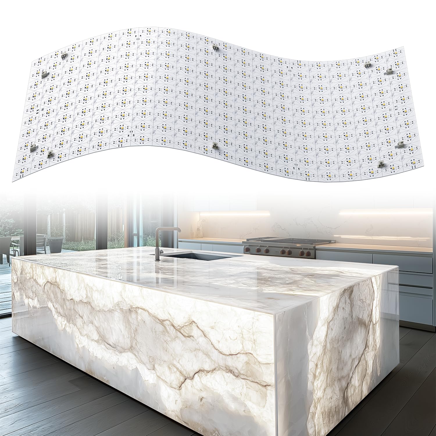 LED Retroilluminati Bianco 6000K 24V 36W, Pannello LED Regolabile Compatibile con Alexa, Luci Flessibili con Telecomando e Controllo APP, 50x25 cm per Marmo, Onice e Piano di Lavoro in Quarzo (4 Pack)