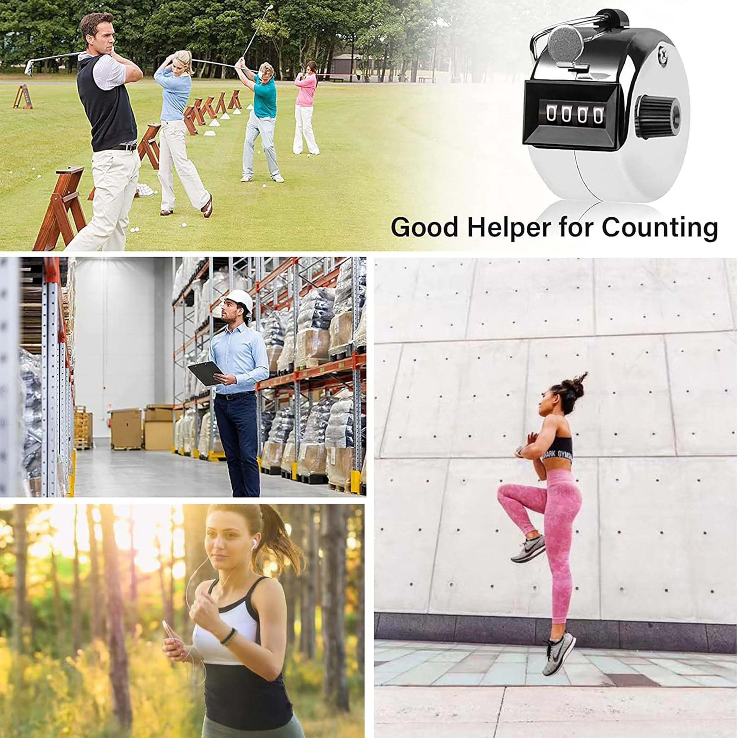 GLUN® Contador de 4 dígitos, contador de pasos de mano, diseño de metal duradero, uso en entrenamiento, tejido, pujas y conteo de pasos, paquete de 1