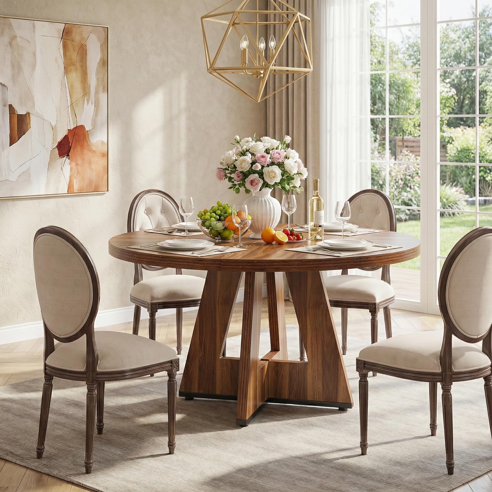 Lailang 120 cm - Mesa de comedor, muebles de salón, mesa de cocina, mesa de comedor de madera, mesa para reuniones de oficina, 120 x 120 x 75 cm, marrón rústico