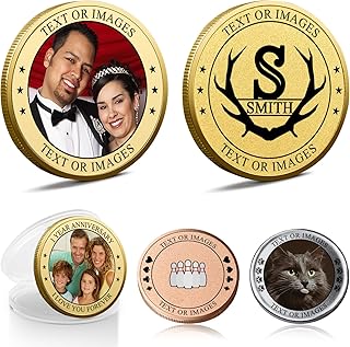 Personalisierte Münzen,Personalisierte Geschenke für Männer Frauen,Münze mit Fotos Text,Jahrestag Geschenk für Ihn Sie (Gold)