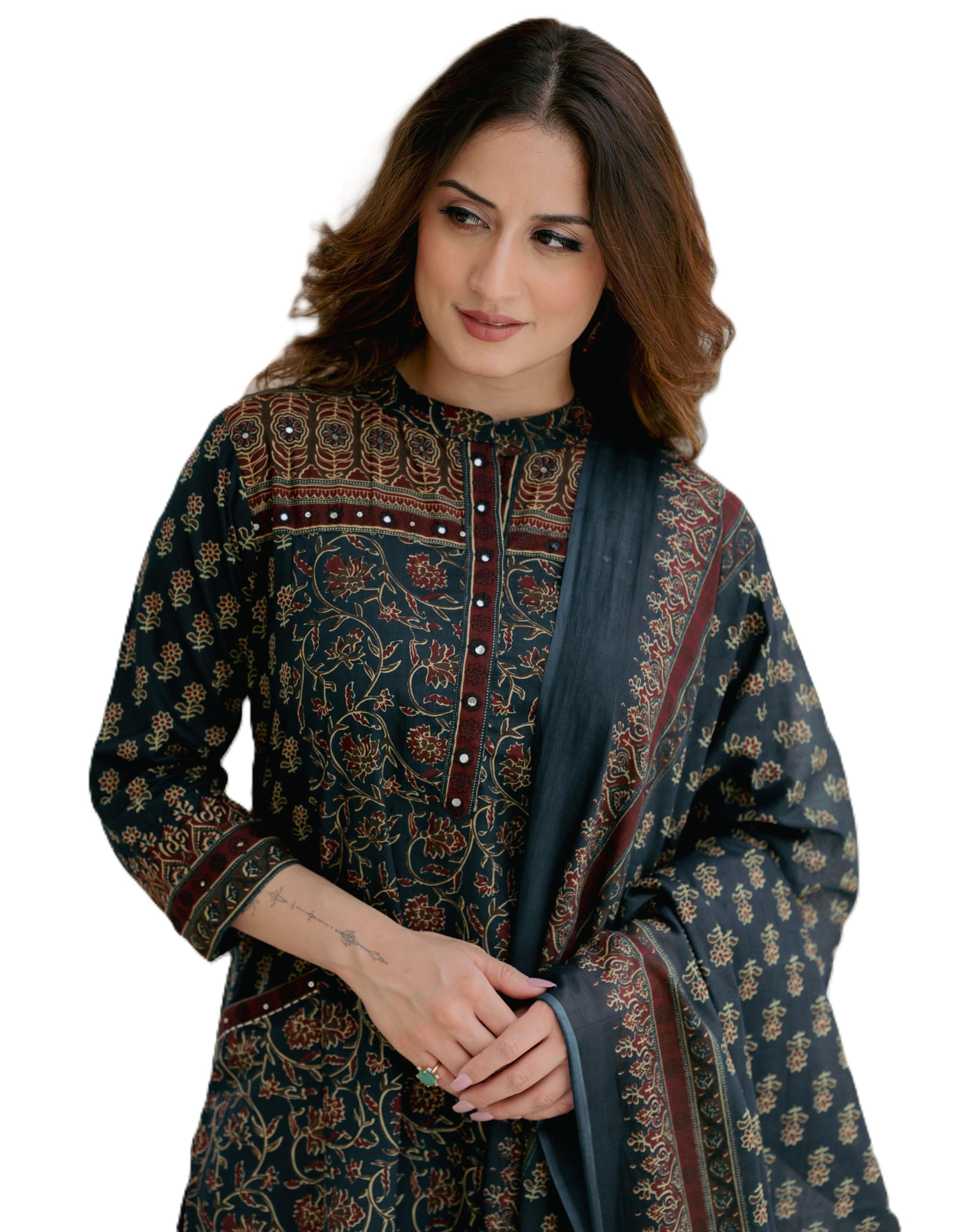 Women’s Cotton Printed Kurta Set with Palazzo Pants and Dupatta | Ethnic Straight Kurta