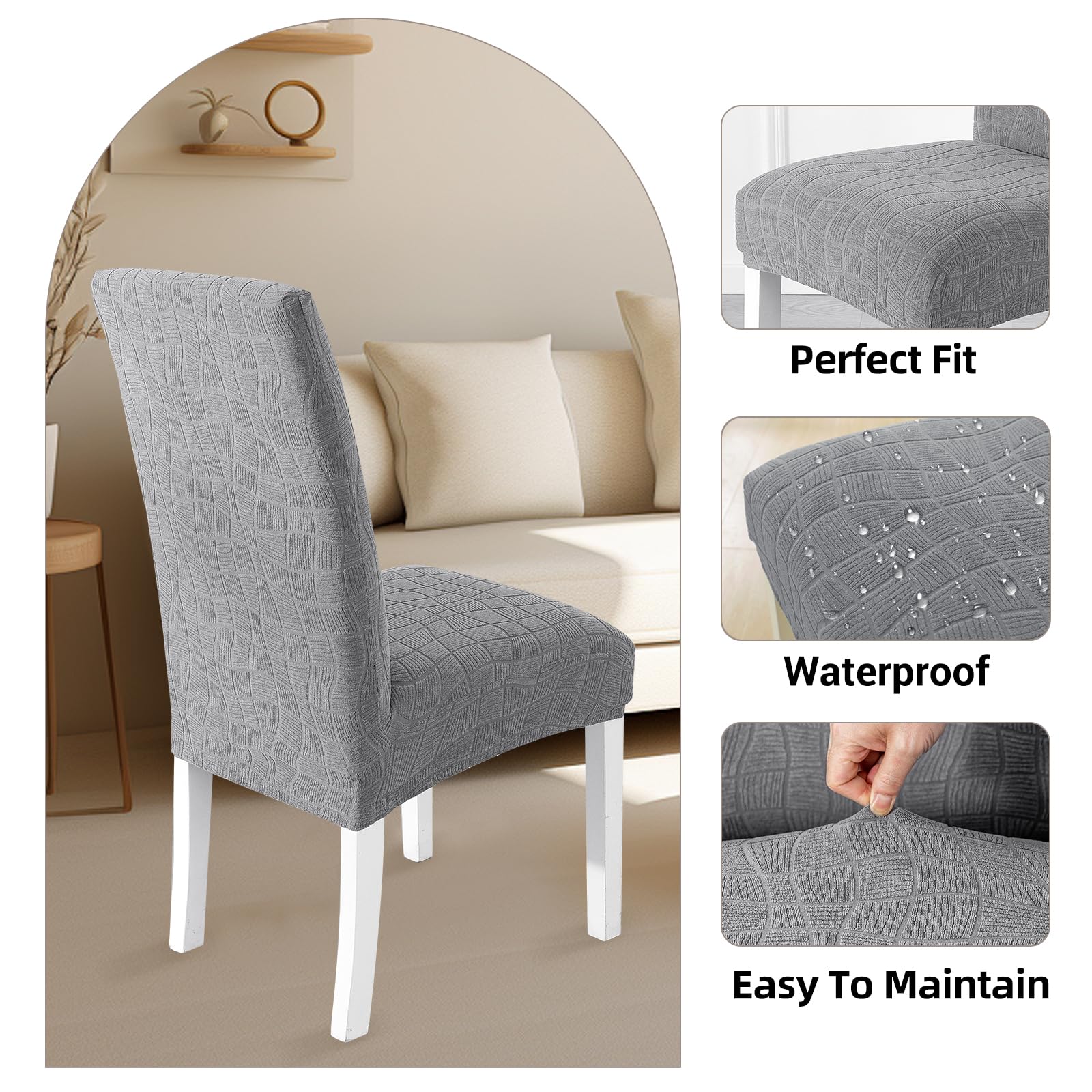 Ystyle Housse De Chaise 6 Pièces, Housse Chaise Salle À Manger Élastique, Couvre Chaise Moderne Extensible, Lavable Protection Chaise, Universel Housse pour Chaise Mariage, Gris Clair
