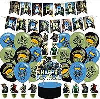 Vista 1 de Decoración de fiesta de cumpleaños, pancarta de cumpleaños con temática de Master Chief, decoración de pastel, globos de látex, calcomanías