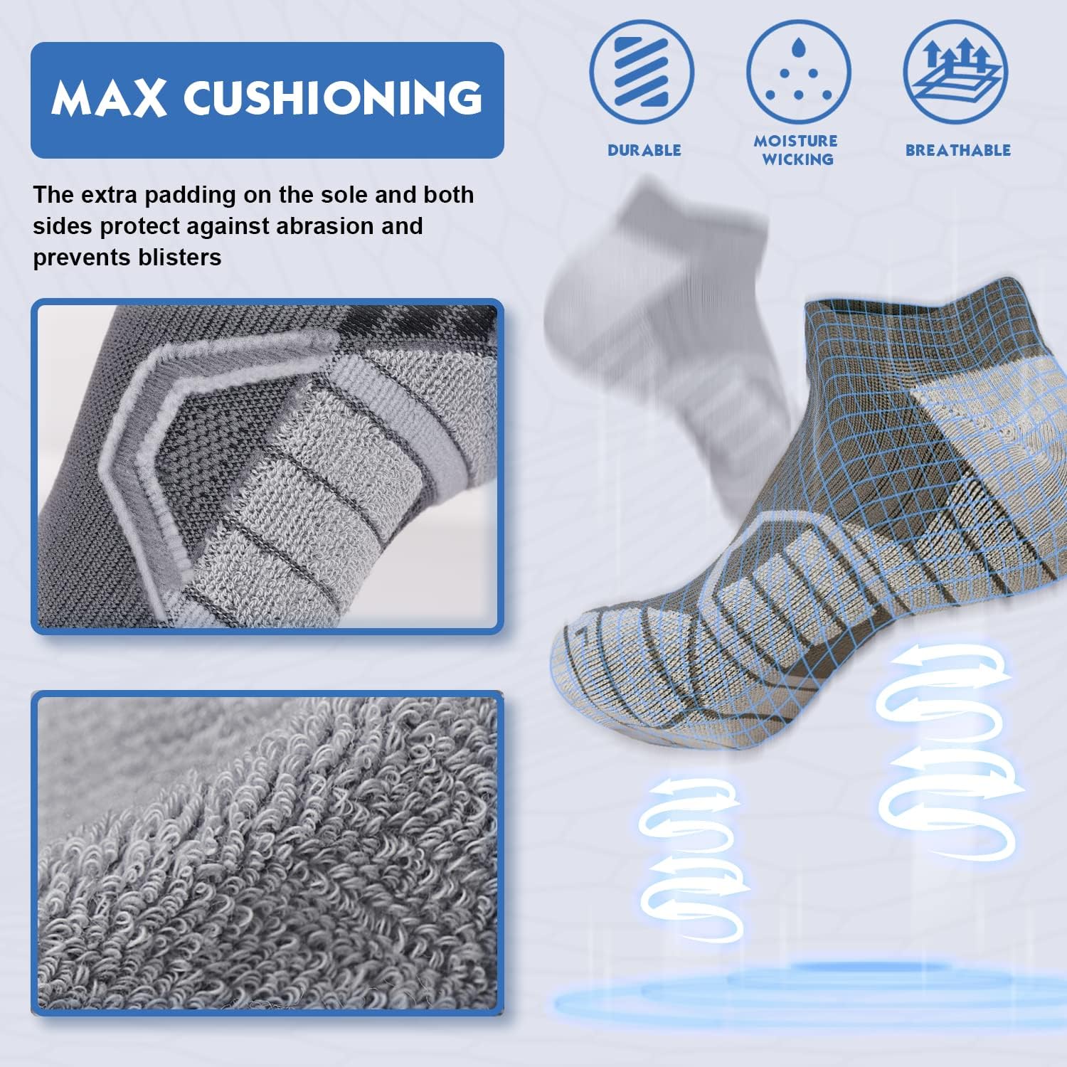 Hylaea Athletic Running Socks Cushion Padded Moisture Wicking Low Cut - Image 5