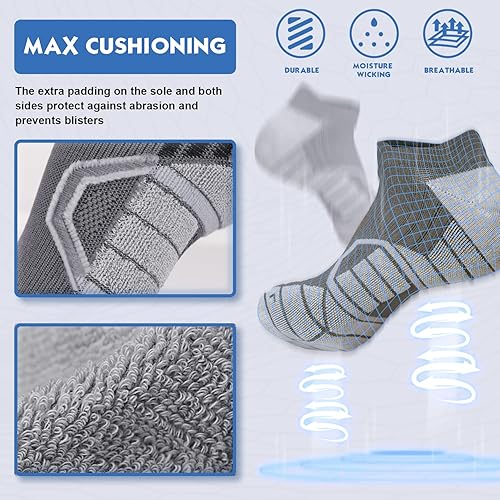 Miniatura 5 de Hylaea Calcetines Atléticos para Correr con Cojín Acolchado que Absorben la Humedad de Corte Bajo