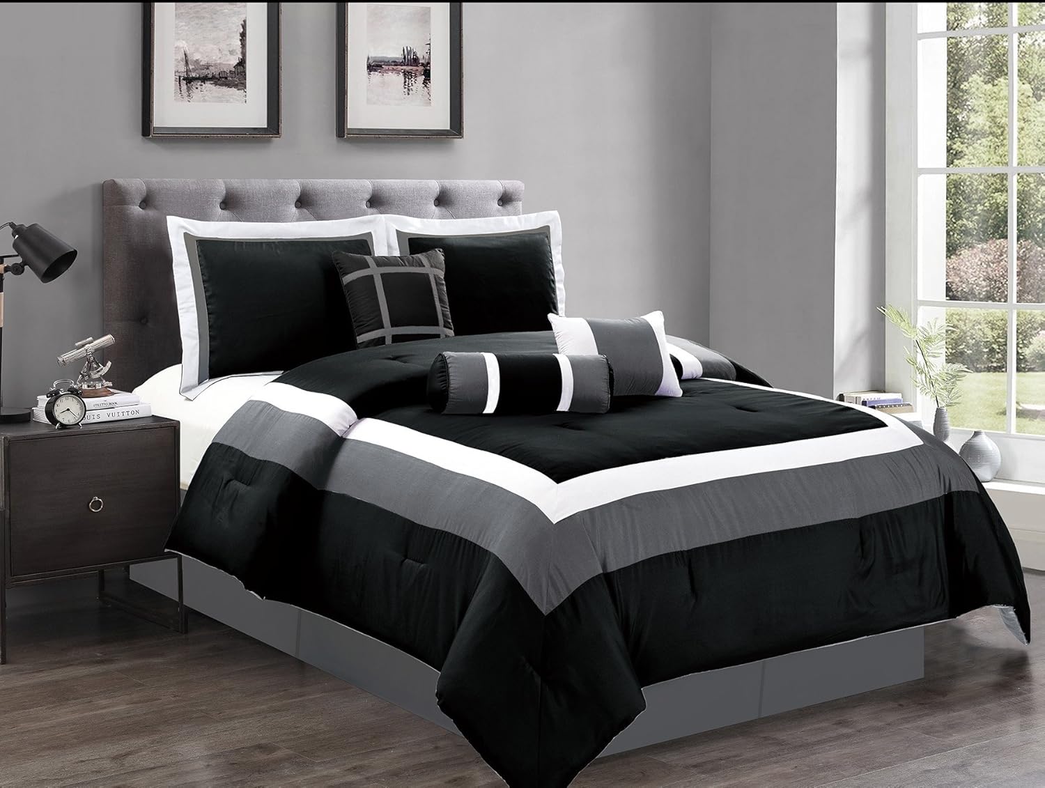 Grand Linen 7 Piece Oversize Black/Dark Grey/White Color
